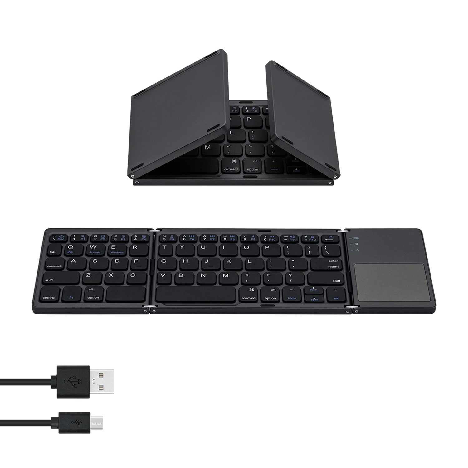 Universal Foldable Wireless Keyboard with Touchpad Tri- Folding Portable for Android, Windows System Laptop Tablet Smartphone Device - Gray