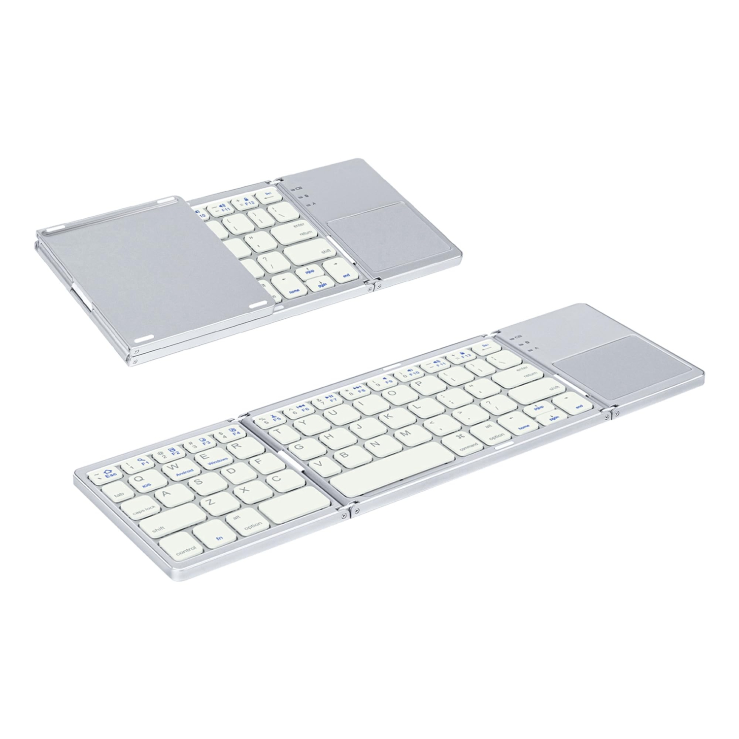 Universal Foldable Wireless Keyboard with Touchpad Tri- Folding Portable for Android, Windows System Laptop Tablet Smartphone Device - Silver White