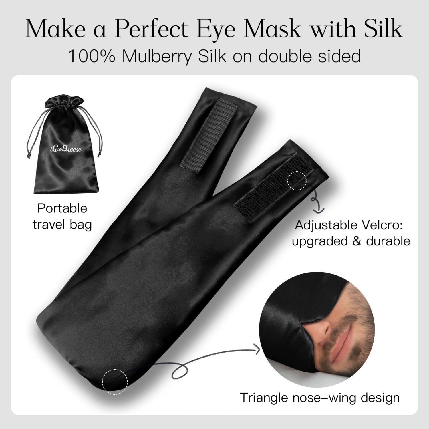 Silk Eye Mask for Women for Men,Sleep Eye Masks,Eye Mask for Sleeping Silk,Blackout Eye Covers Adjustable,Skin Friendly Large Size, Soft