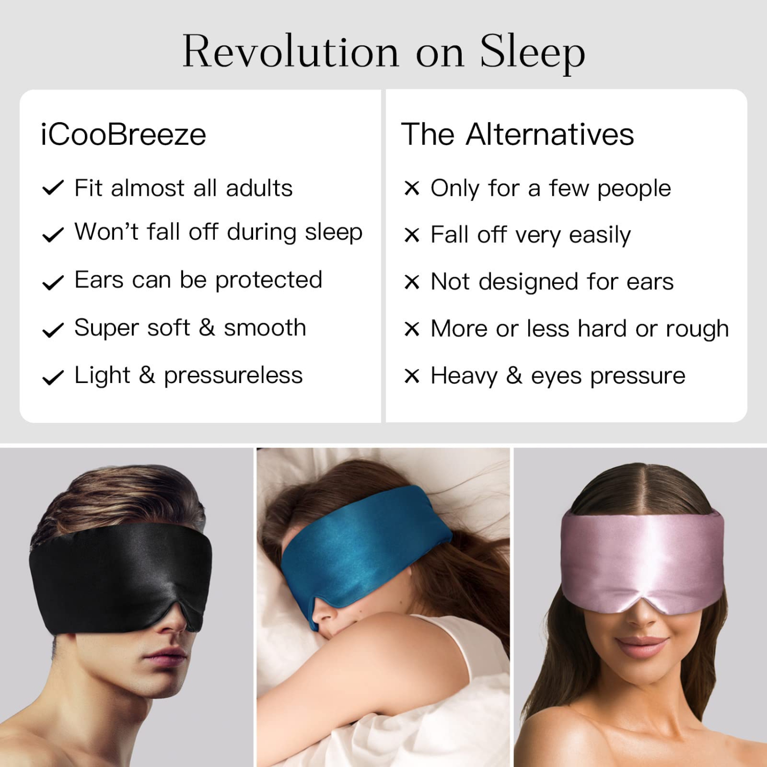 Silk Eye Mask for Women for Men,Sleep Eye Masks,Eye Mask for Sleeping Silk,Blackout  Eye Covers Adjustable,Skin Friendly Large Size, Soft Pressureless,1pc