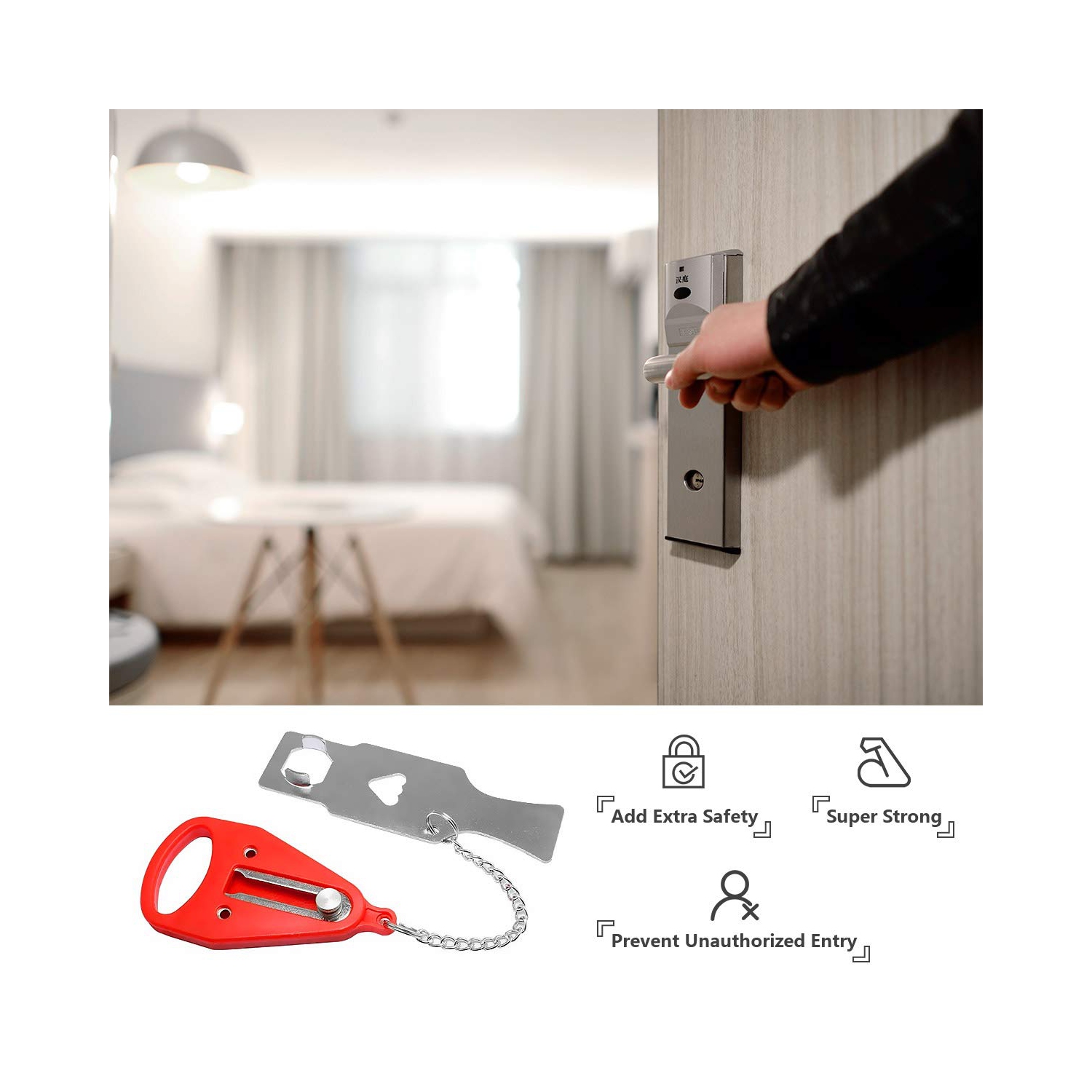 Portable Door Lock for Home and Travel Safety, Travel Lock, Airbnb Lock, Childproof Security Lock, Suitable for Home, Hotel, School, Apartment etc.