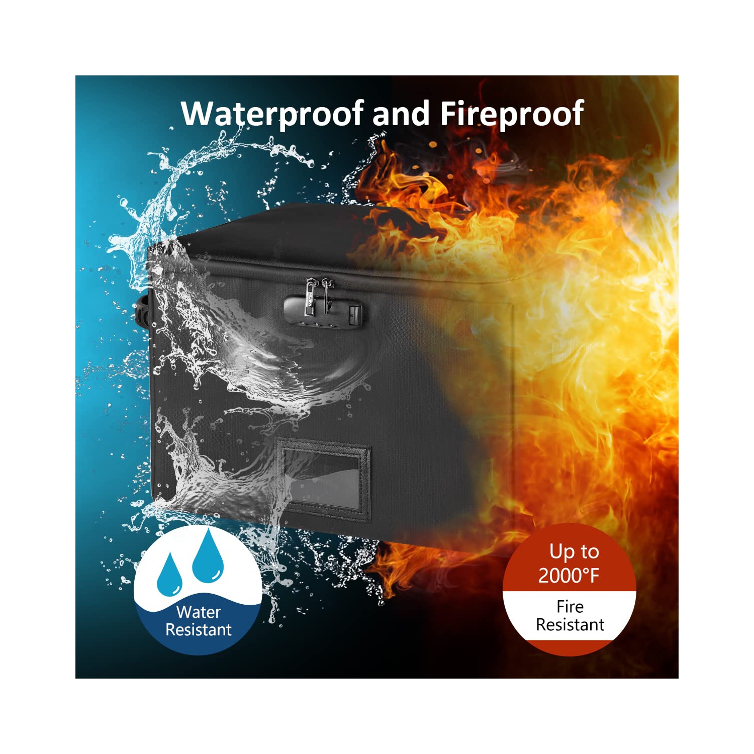 Fireproof Document Box, Fireproof File Box with Lock, Collapsible File Storage Box with Zippers and Inserts Bag, Portable Home Office Safe Box for