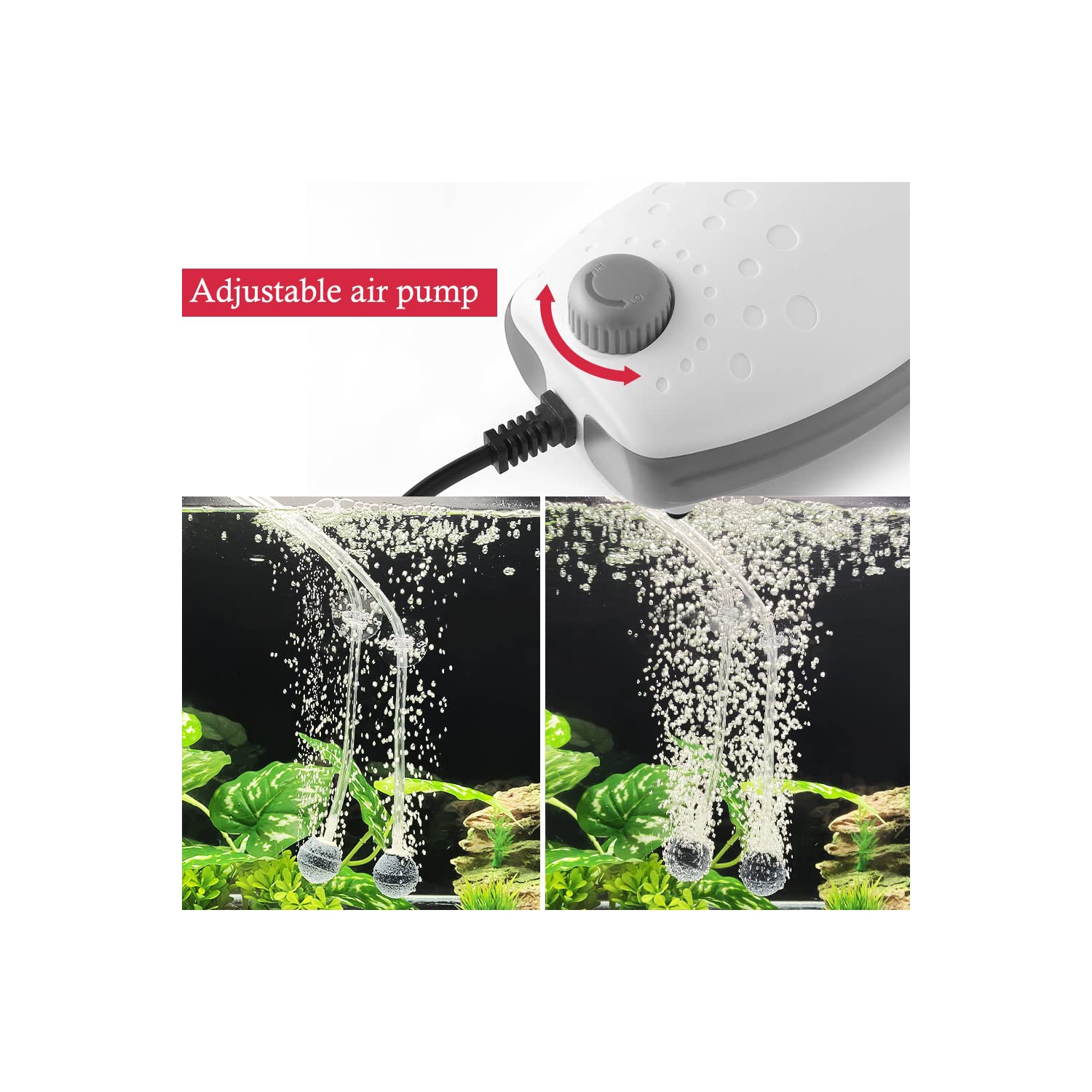 80GPH pompe à air pour aquarium, 3&nbsp;W Muet réglable pour aquarium, puissante pompe à oxygène pour poisson et réservoir de tortue jusqu'à 120