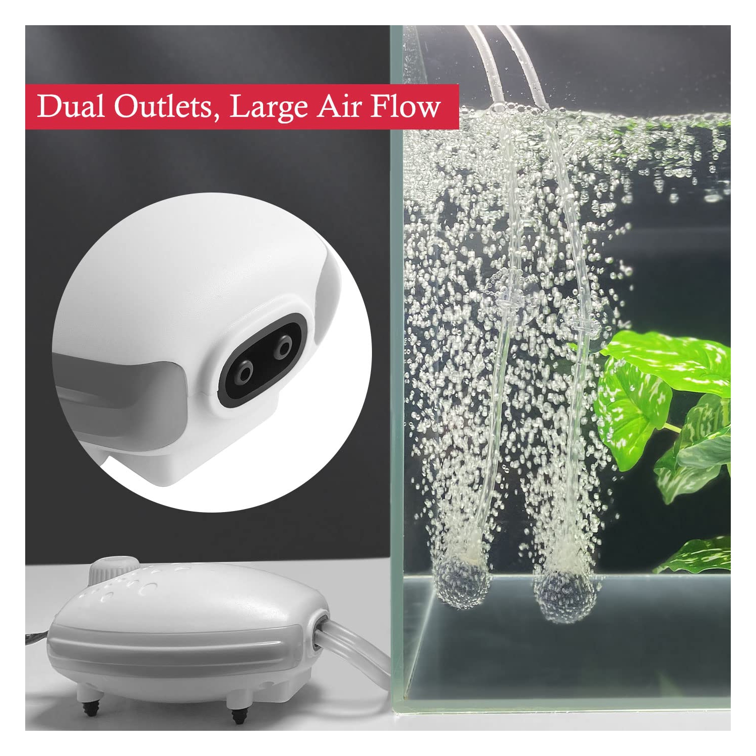 80GPH pompe à air pour aquarium, 3&nbsp;W Muet réglable pour aquarium, puissante pompe à oxygène pour poisson et réservoir de tortue jusqu'à 120