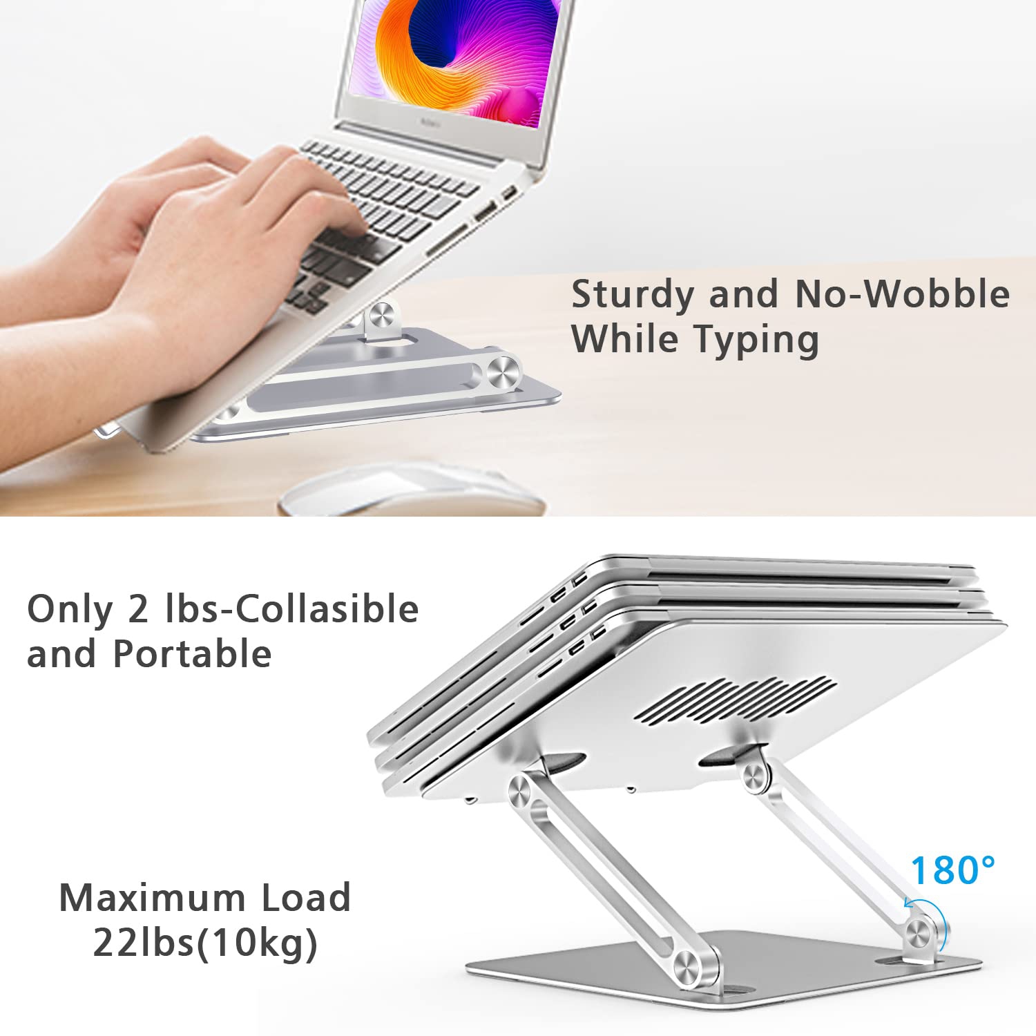 Laptop Stand for Desk, Ergonomic Aluminum Alloy Laptop Holder Adjustable Height Computer Stand Notebook Riser Compatible with MacBook Pro Air, Dell,