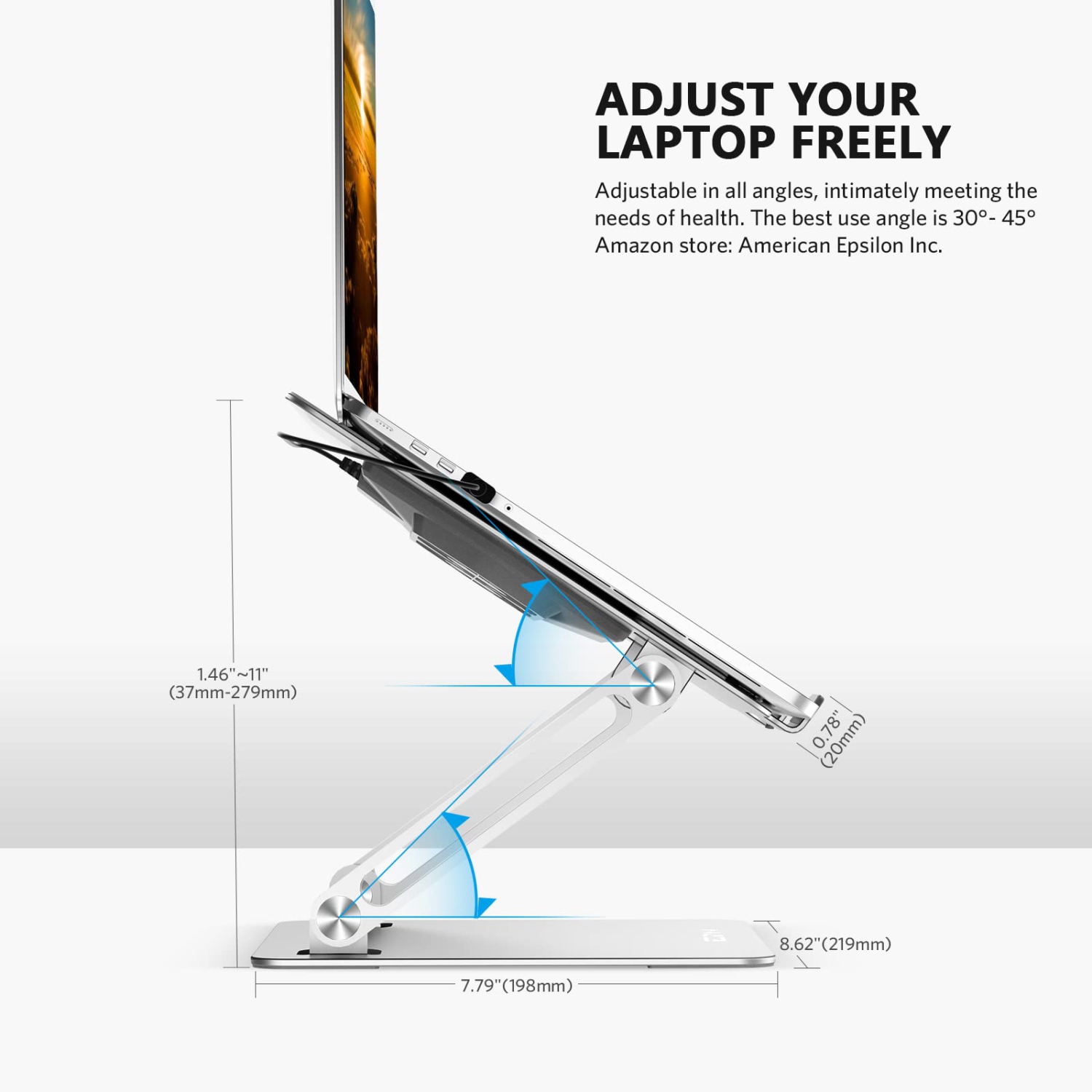 Laptop Stand, Adjustable Laptop Riser with USB Cooling Fan, Ergonomic Computer Stand for Desk, Compatible with MacBook Pro Air, Dell, HP, Lenovo,