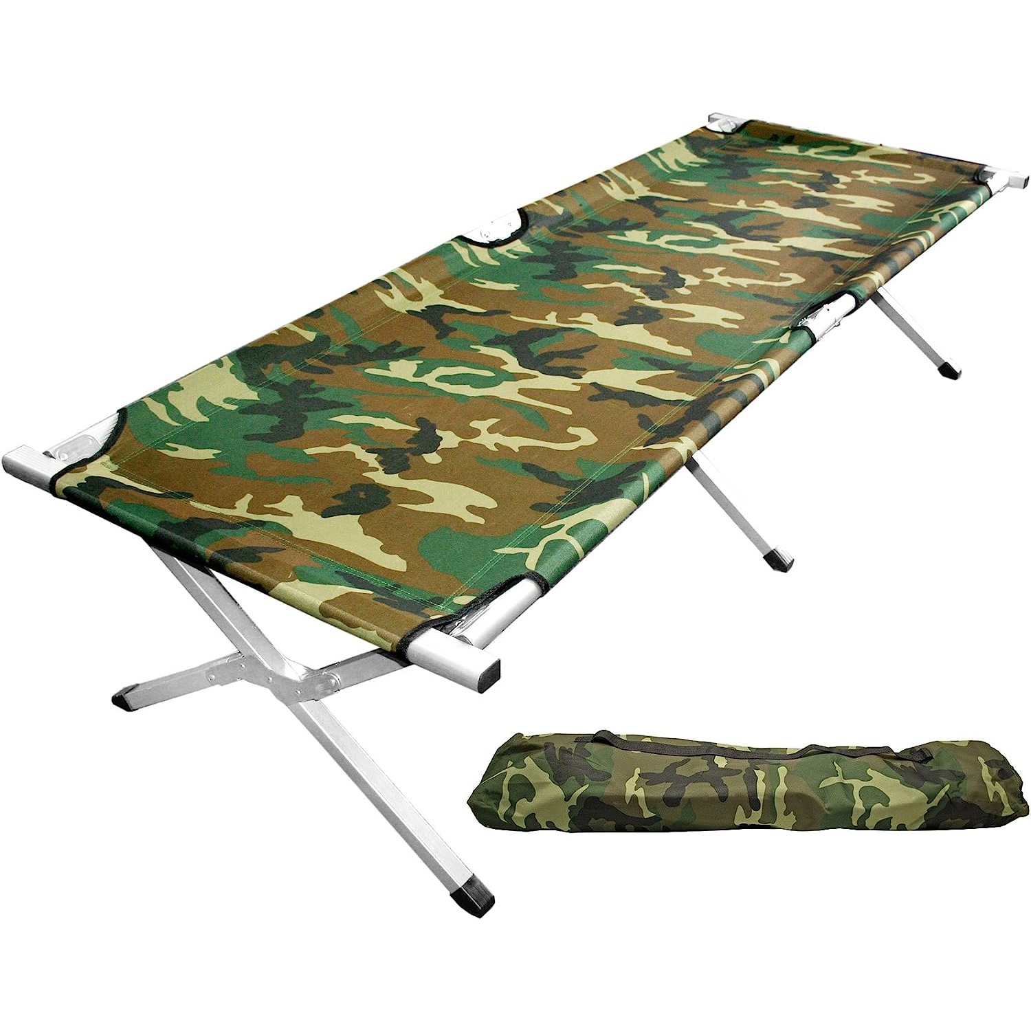 GRIZLY EXTÉRIEUR 35936 – COT CAMO CAMO à cadre en acier avec sac de transport CAMO, capacité de 330 lb, cadre en acier