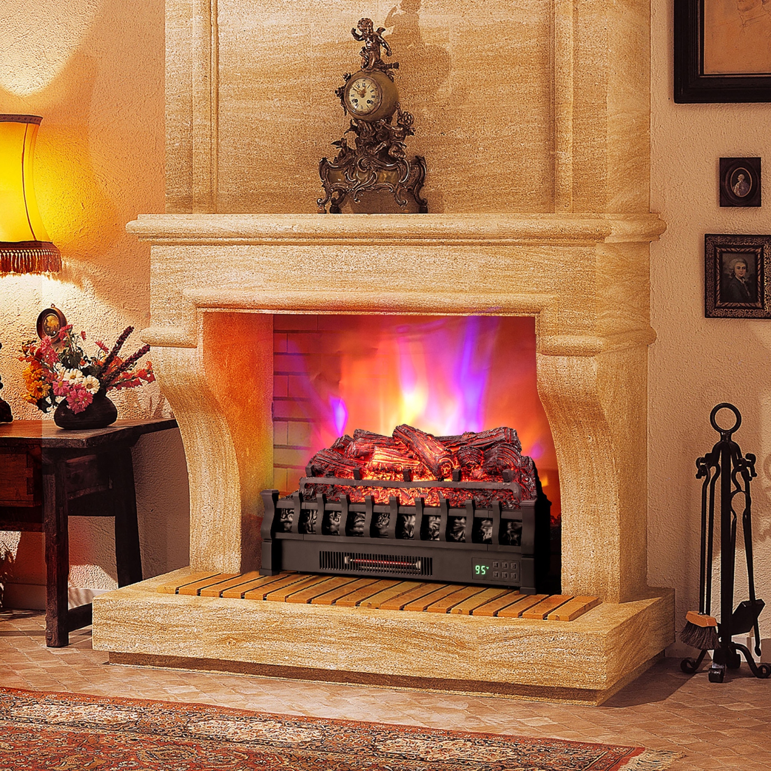 Gymax 26 Inches Infrared Quartz Electric Fireplace Log Heater with Realistic Pinewood