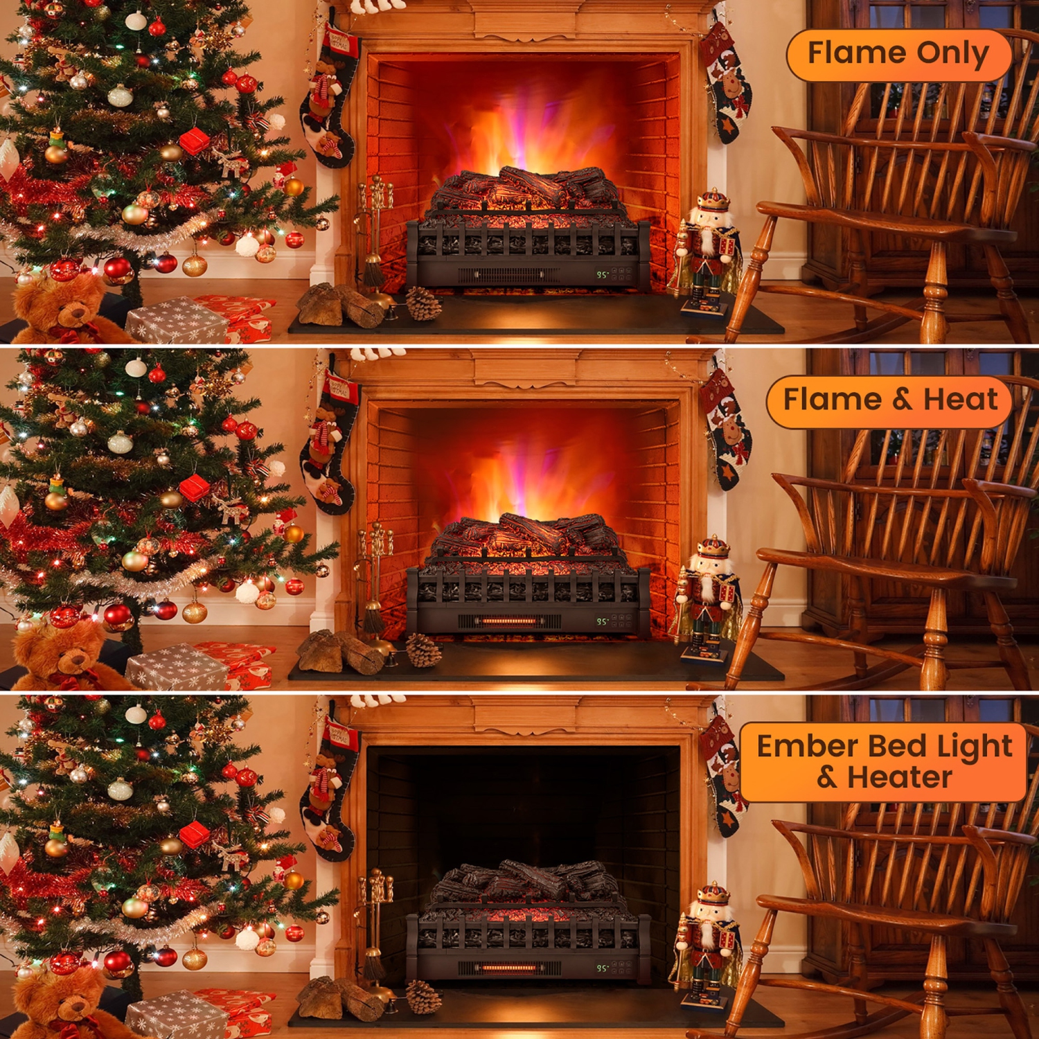 Gymax 26 Inches Infrared Quartz Electric Fireplace Log Heater with Realistic Pinewood