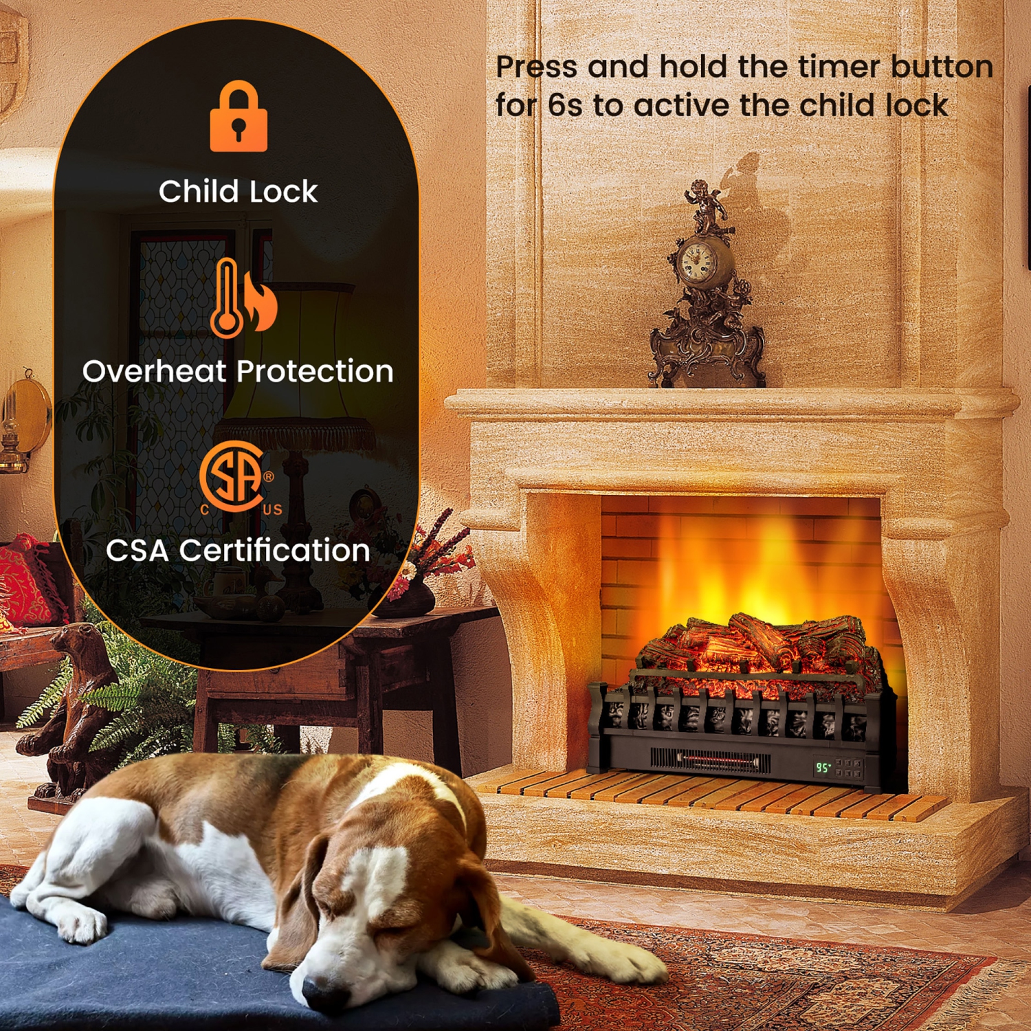 Gymax 26 Inches Infrared Quartz Electric Fireplace Log Heater with Realistic Pinewood