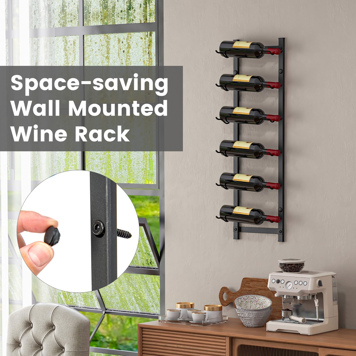 Gymax 6 Bottles Wall Mounted Wine Rack Metal Wine Display Holder Organizer