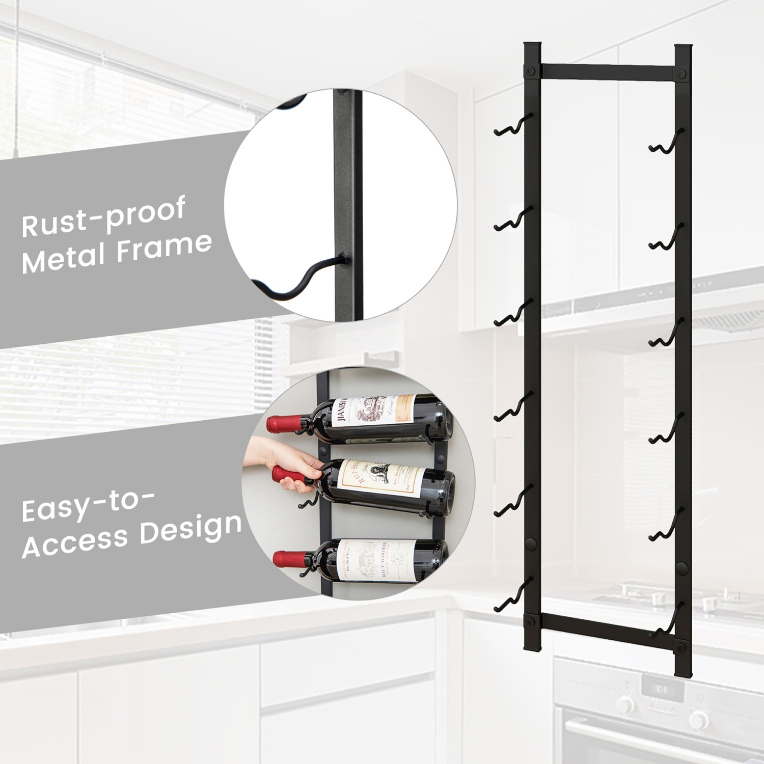 Gymax 6 Bottles Wall Mounted Wine Rack Metal Wine Display Holder Organizer