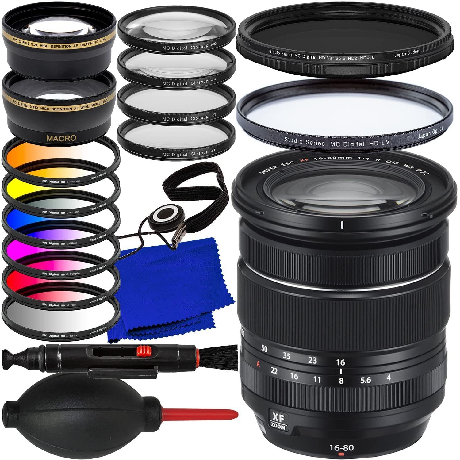 Objectif XF 16-80&nbsp;mm f/4 R OIS WR de FUJIFILM - Ensemble d'accessoires 18PC