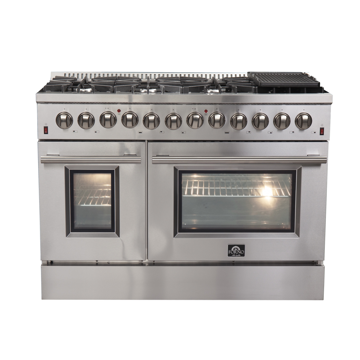Forno Galiano 48-Inch Freestanding Dual Fuel Range, 8 Burners, Double Convection Ovens