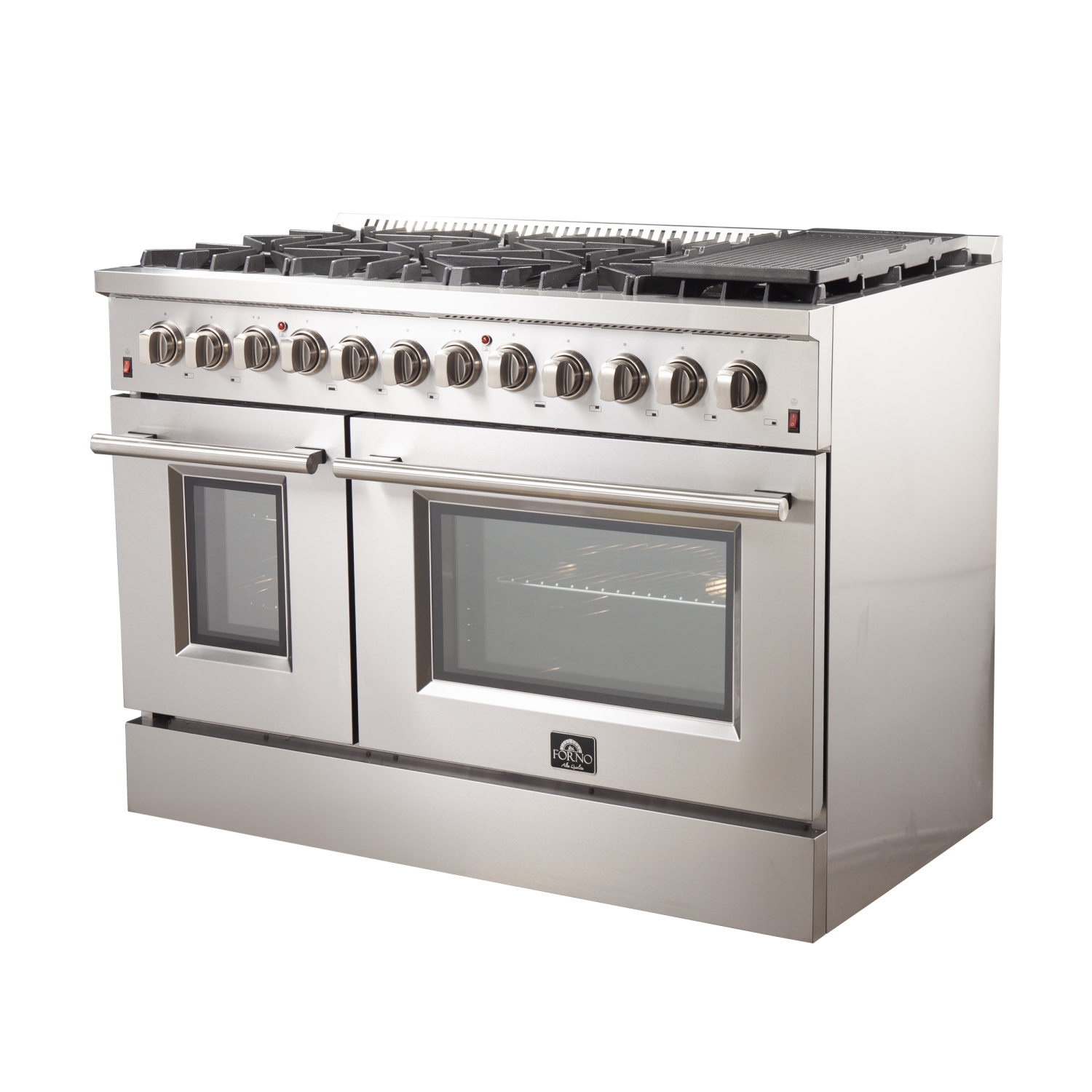 Forno Galiano 48-Inch Freestanding Dual Fuel Range, 8 Burners, Double Convection Ovens