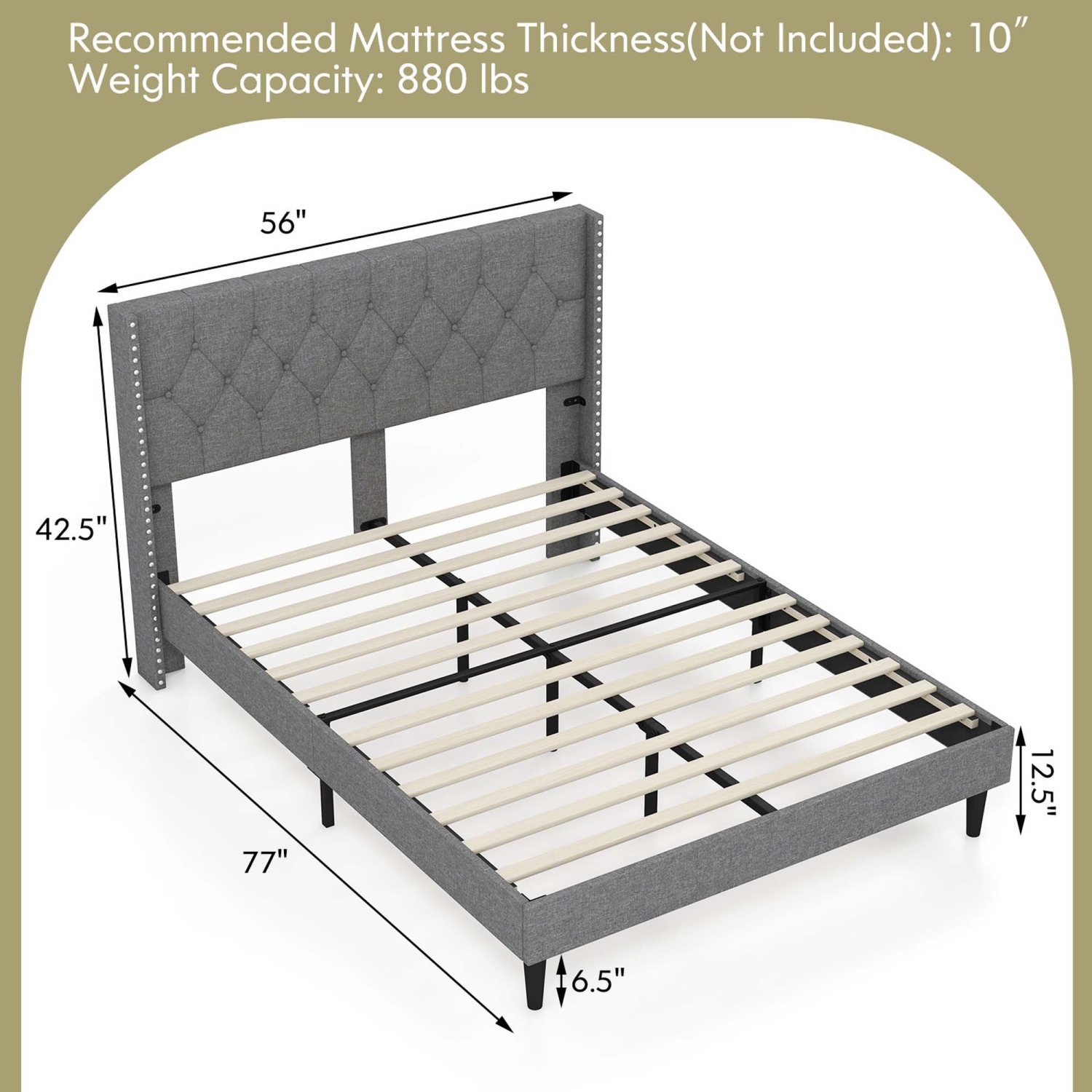 Base de matelas capitonnée pour lit double/grand lit plateforme recouvert de Costway