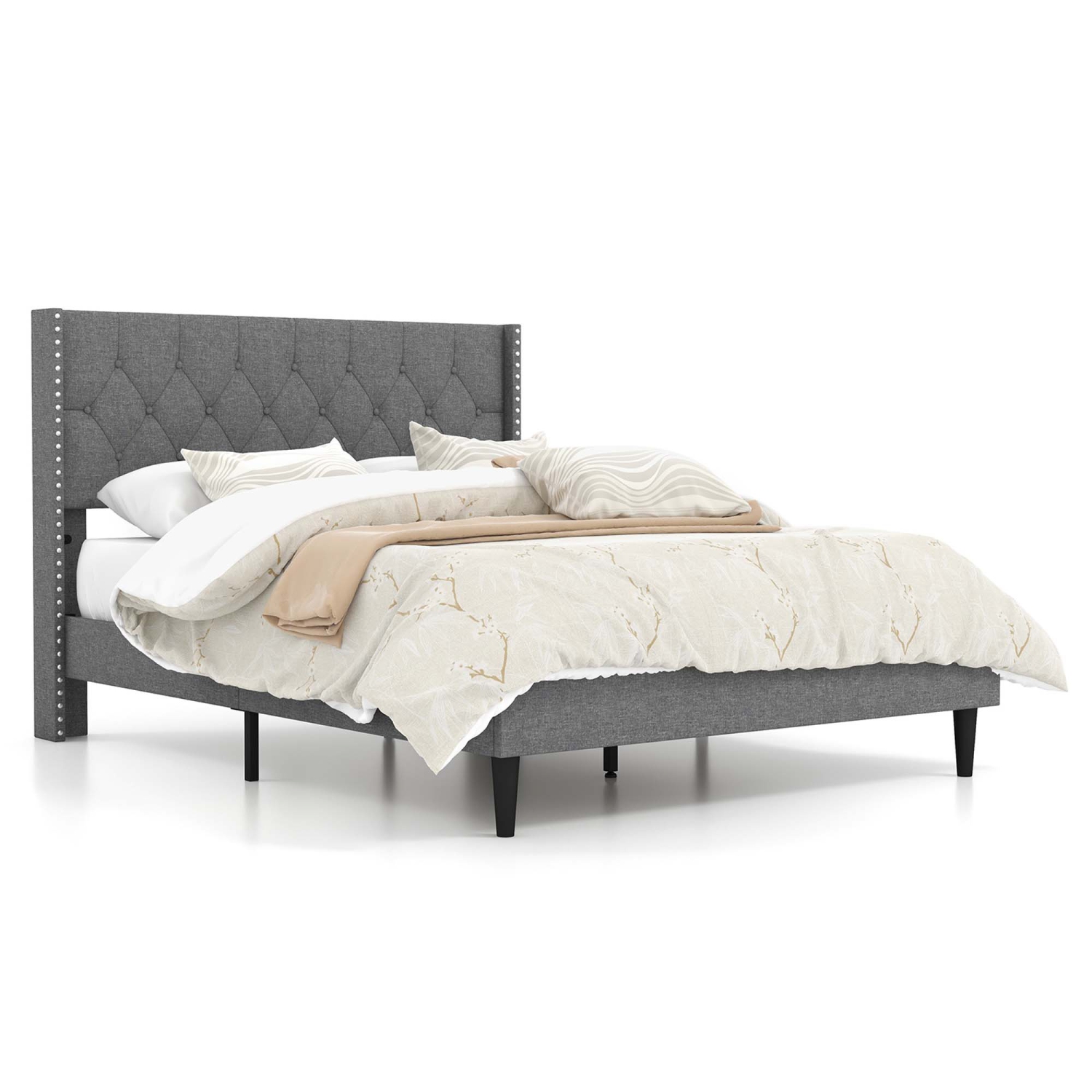 Base de matelas capitonnée pour lit double/grand lit plateforme recouvert de Costway