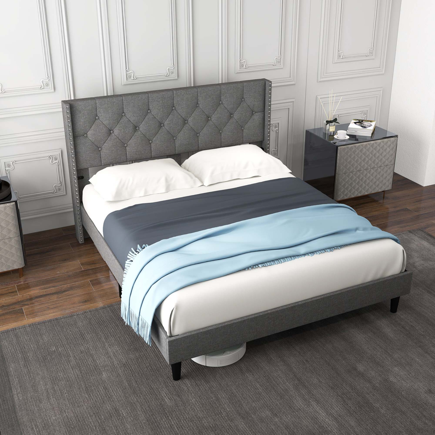 Base de matelas capitonnée pour lit double/grand lit plateforme recouvert de Costway