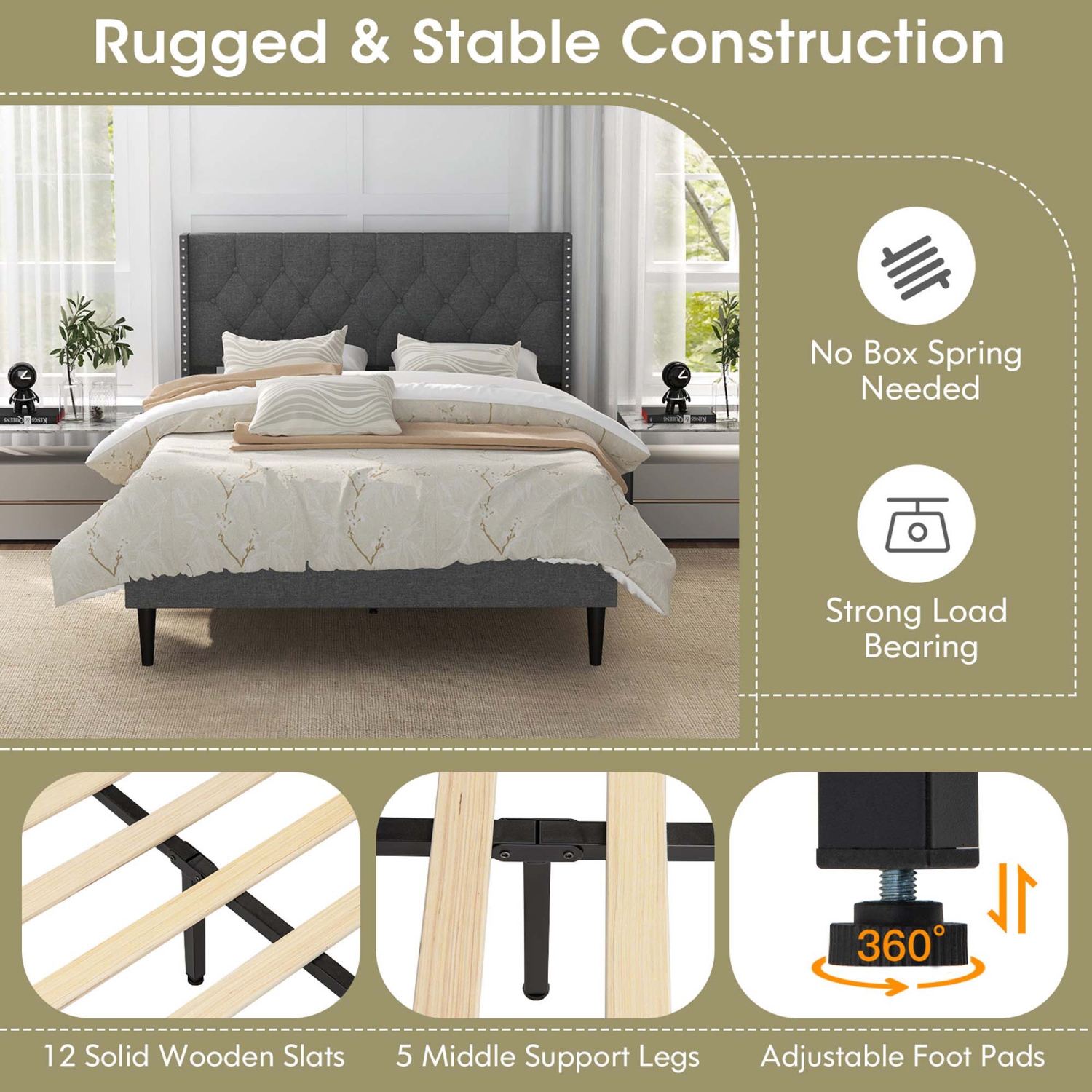 Base de matelas capitonnée pour lit double/grand lit plateforme recouvert de Costway