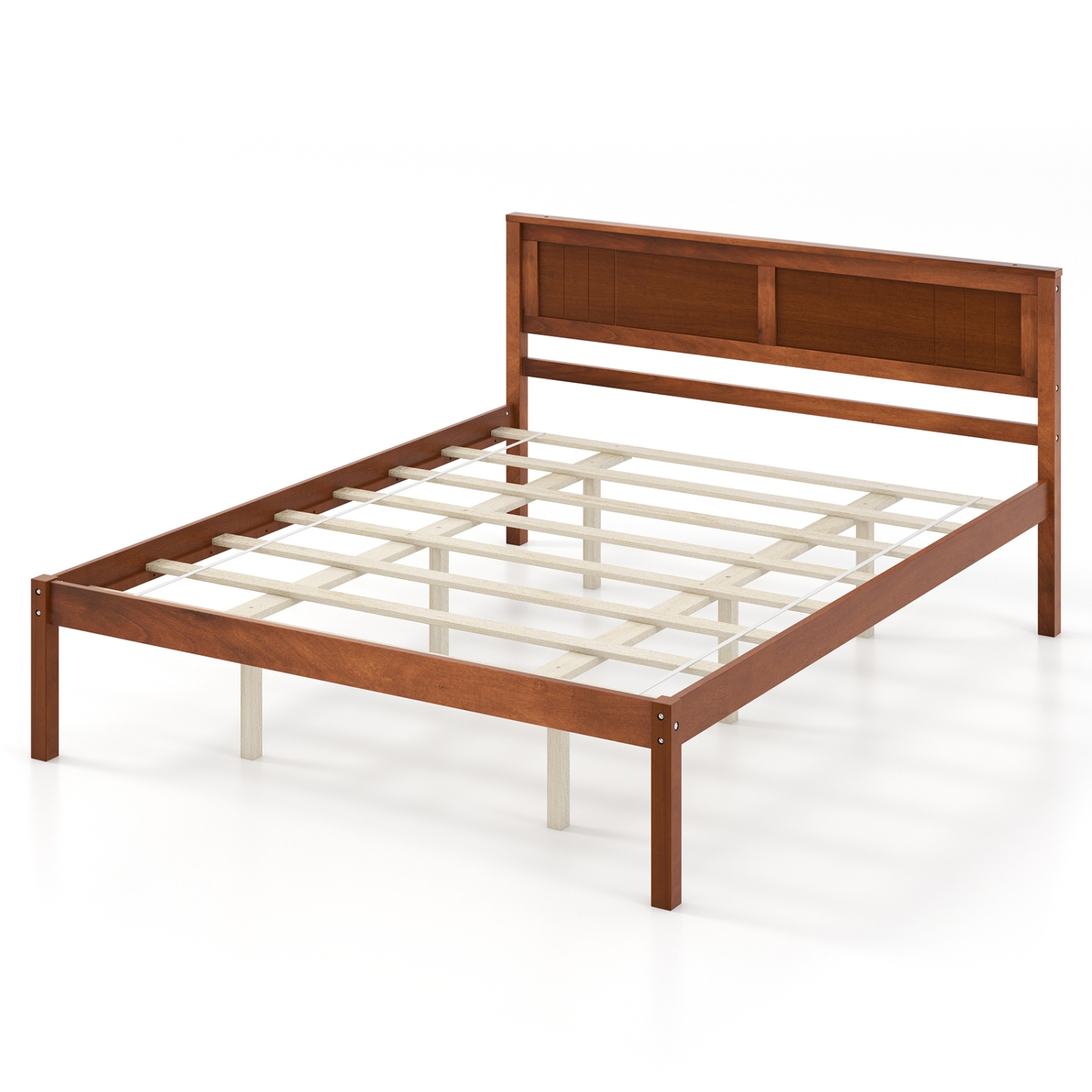Cadre de lit plateforme en bois de Costway pour lit double/grand lit/lit simple avec base de matelas de tête de lit - Noyer