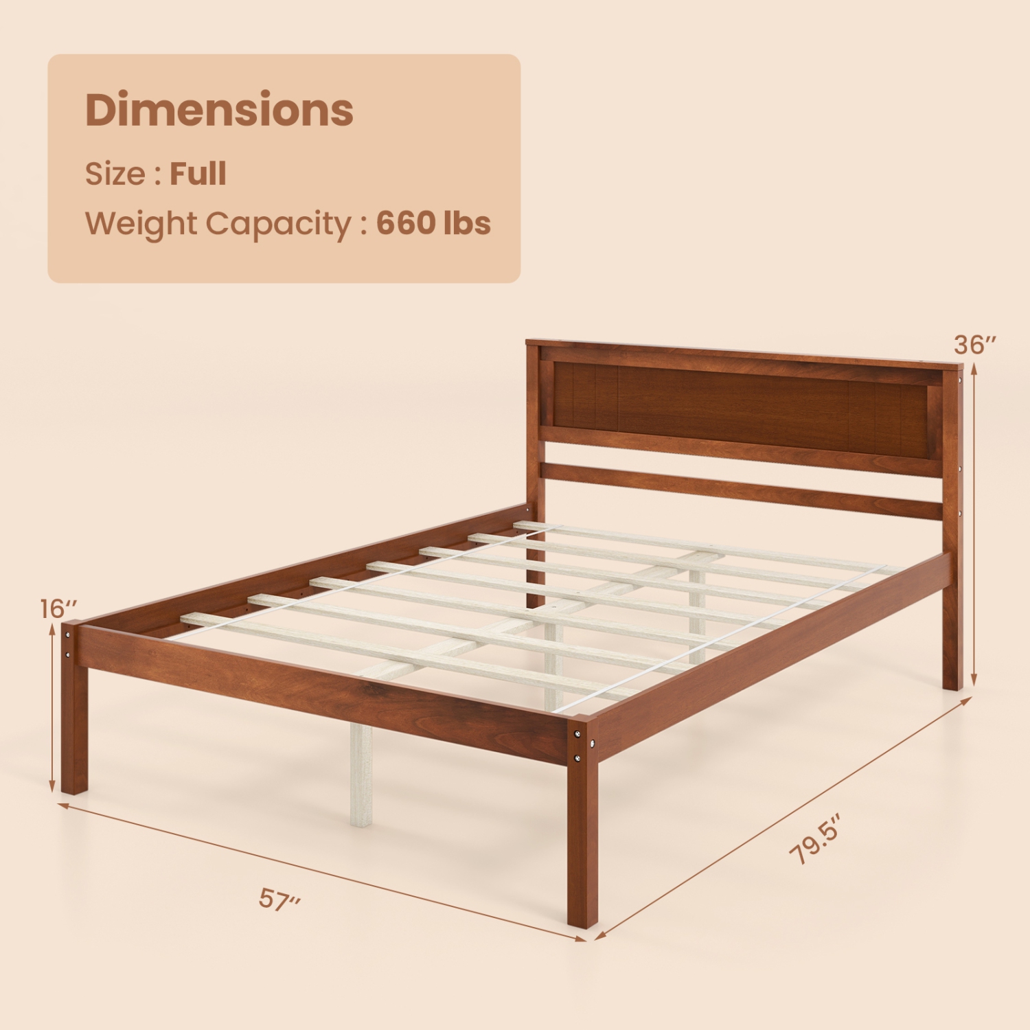 Costway Full/Queen/Twin Size Wooden Platform Bed Frame with Headboard Mattress Foundation Walnut