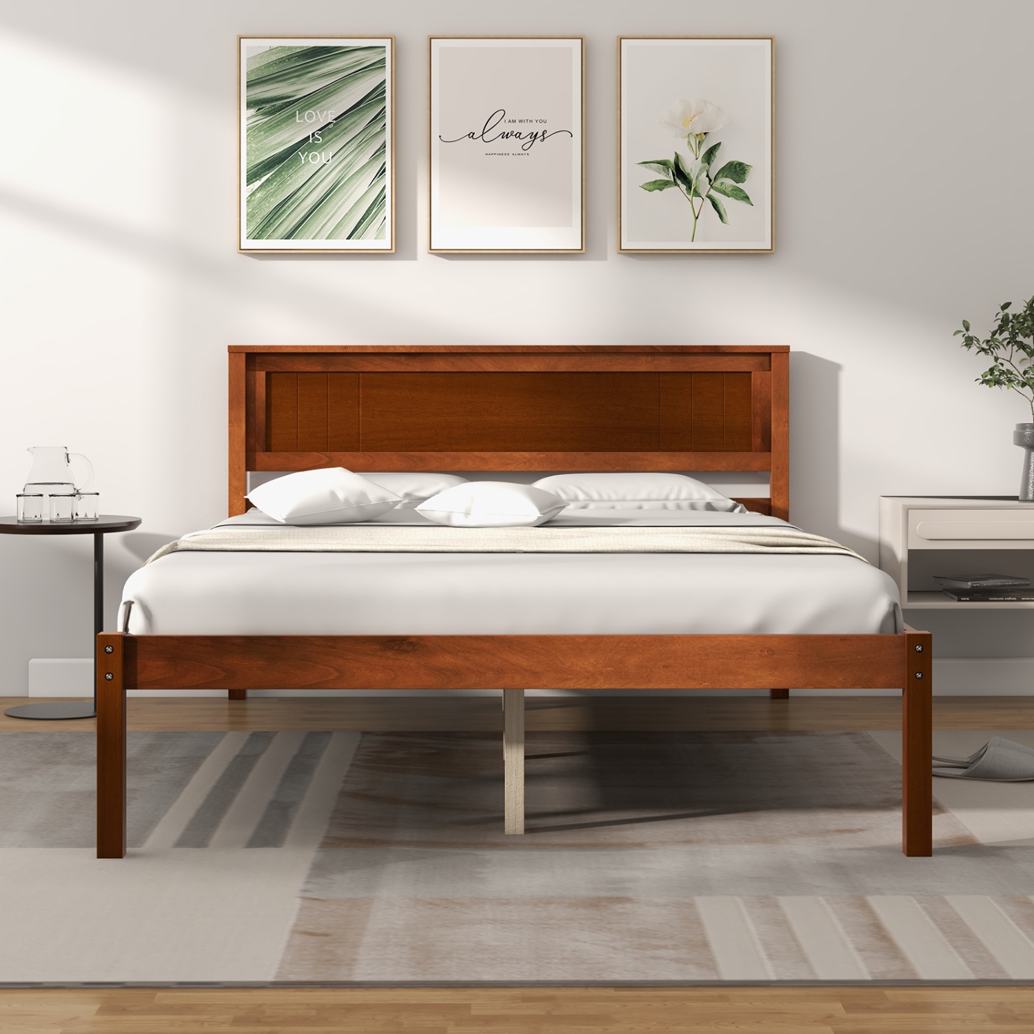 Costway Full/Queen/Twin Size Wooden Platform Bed Frame with Headboard Mattress Foundation Walnut