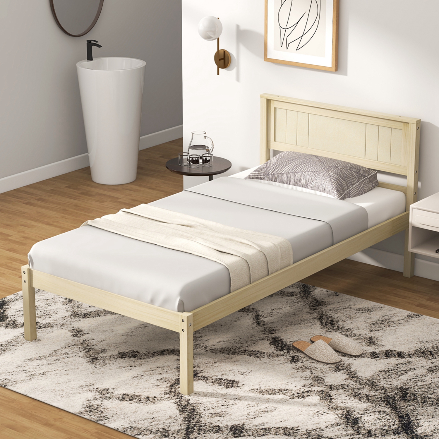 Costway Full/Queen/Twin Size Wooden Platform Bed Frame with Headboard Mattress Foundation Natural
