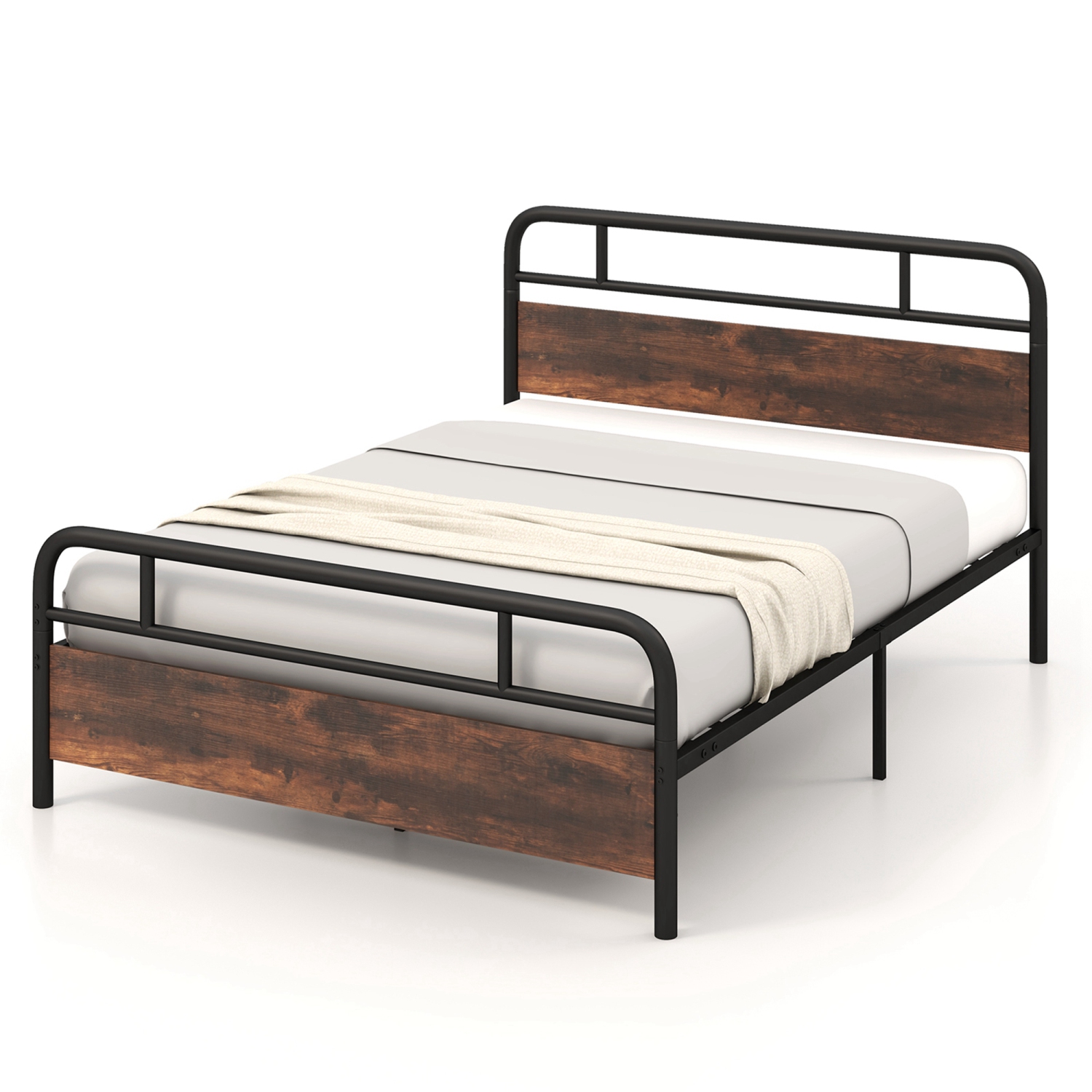 Costway Metal Platform Bed Frame Industrial Headboard Mattress Foundation