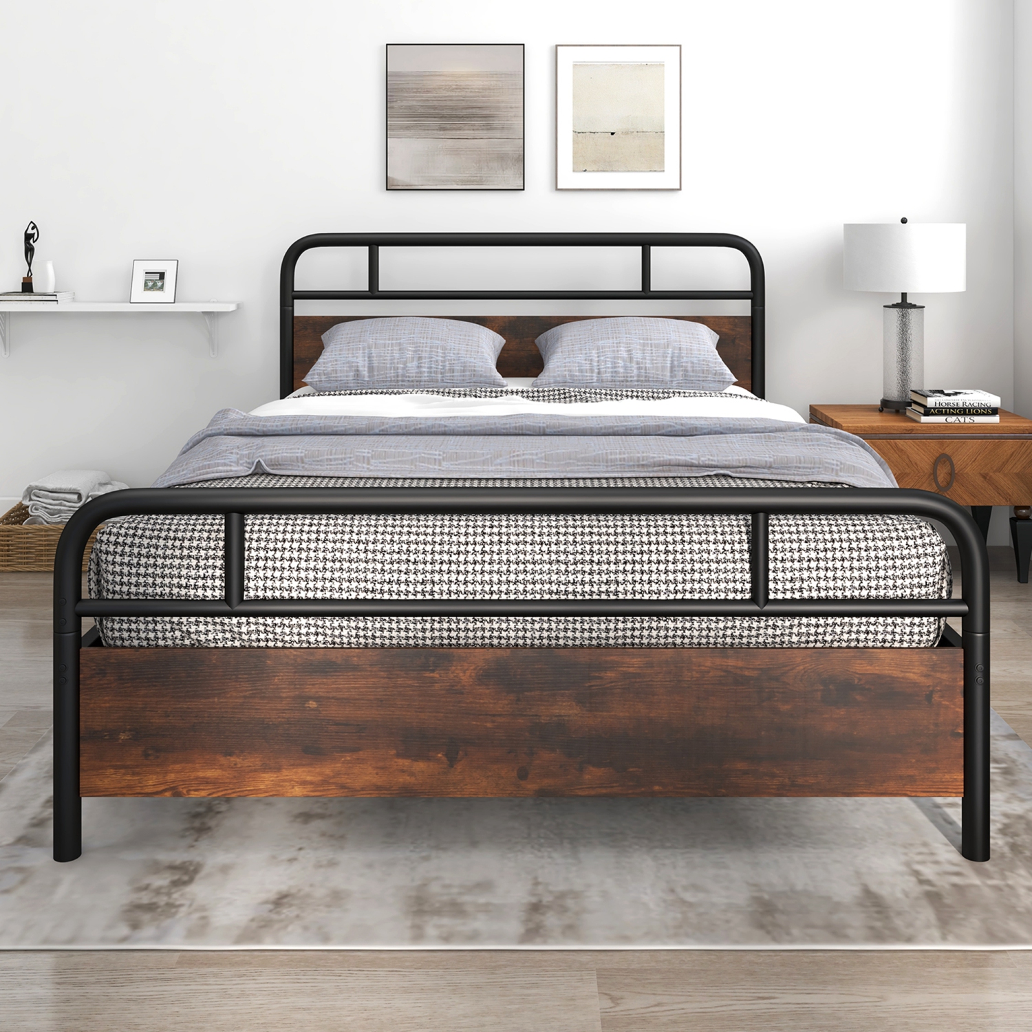 Costway Metal Platform Bed Frame Industrial Headboard Mattress Foundation