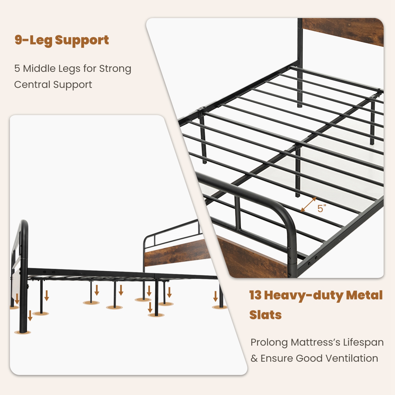 Costway Metal Platform Bed Frame Industrial Headboard Mattress Foundation