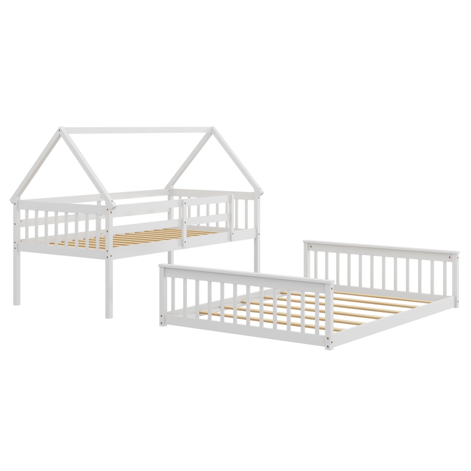 Costway Twin Over Full House Bunk Bed with Ladder & Guardrails Convertible to 2 Beds