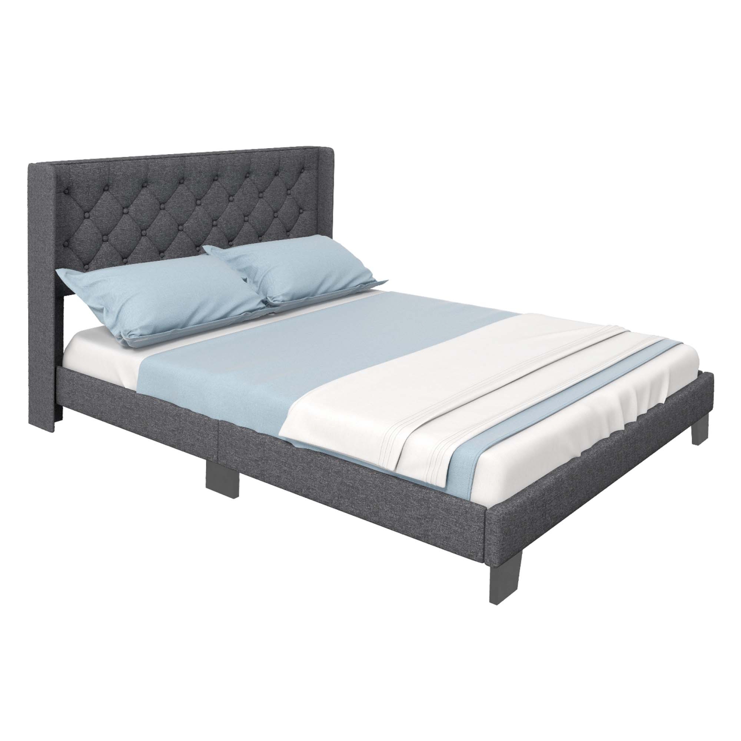 Costway Full/Queen/Twin Size Upholstered Platform Bed Tufted Headboard Mattress Foundation Grey