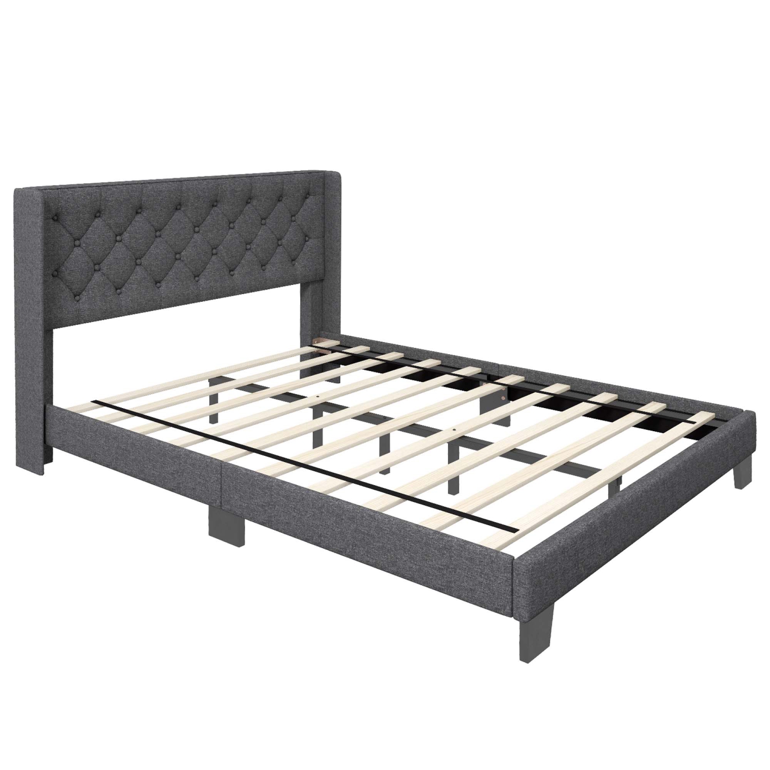 Costway Full/Queen/Twin Size Upholstered Platform Bed Tufted Headboard Mattress Foundation Grey