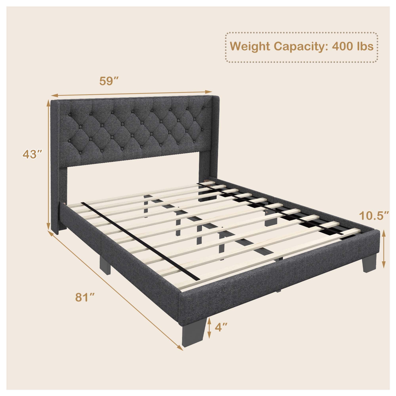Costway Full/Queen/Twin Size Upholstered Platform Bed Tufted Headboard Mattress Foundation Grey