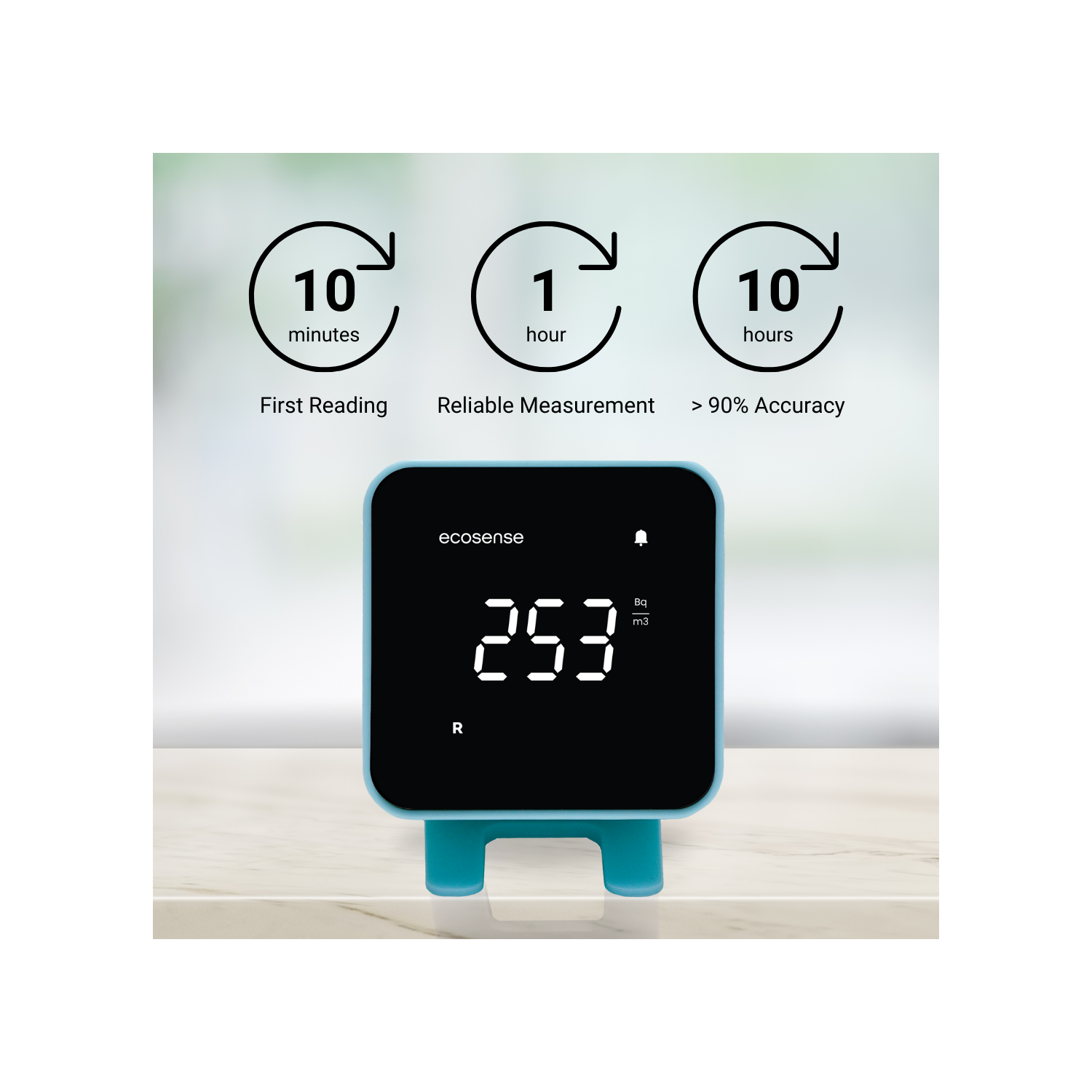 EcoSense EB100B EcoBlu, détecteur de radon domestique, capture et affiche des résultats toutes les 10 minutes, surveillance continue à court et à