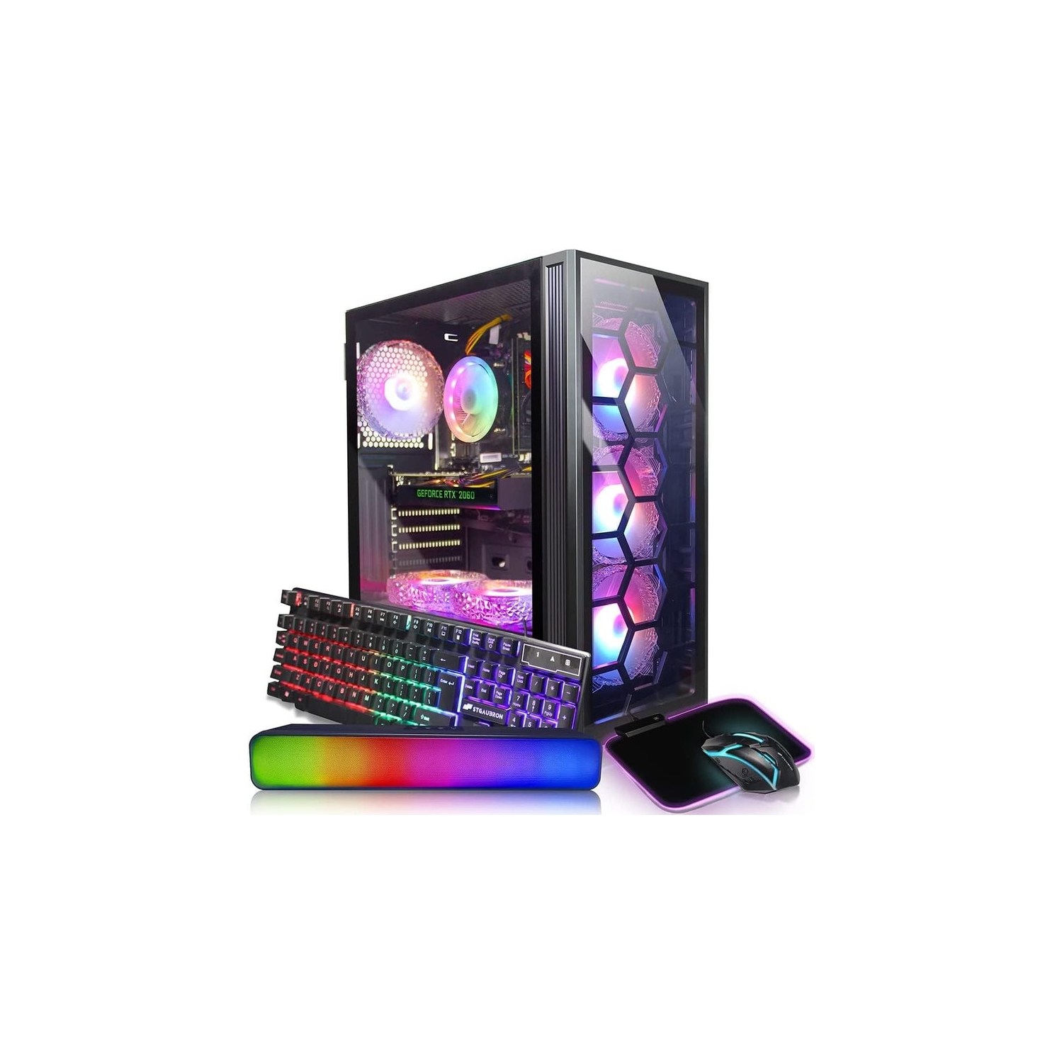 STGAubron Gaming Desktop PC,Intel Core I7 3.4 GHz up to 3.9 GHz,GeForce RTX 2060 6G GDDR6,16G,512G SSD,WiFi,BT 5.0,RGB Fanx6,RGB Keyboard&Mouse&Mouse Pad,RGB BT Sound Bar,W10H64