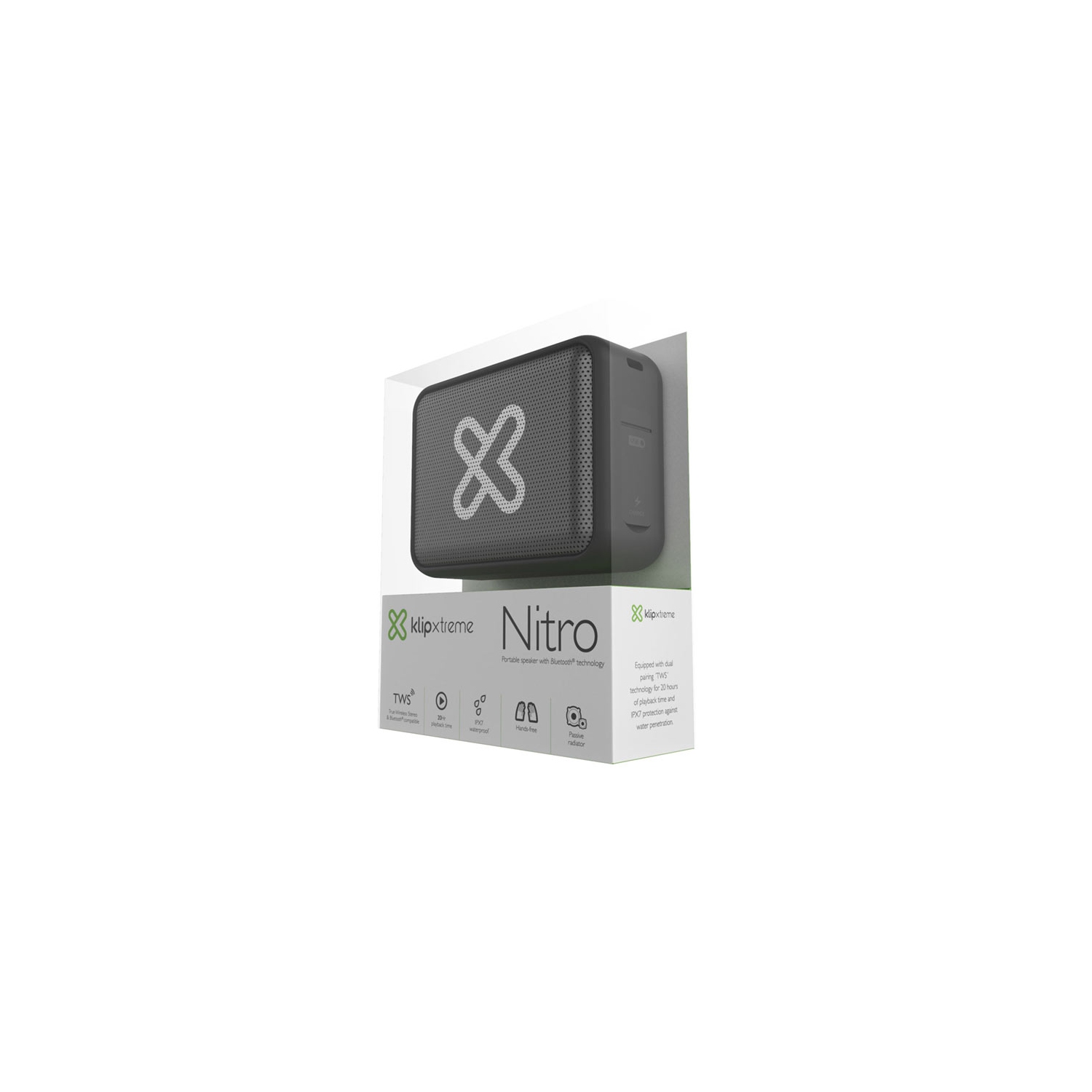 Haut-parleur portatif sans fil Bluetooth IPX7 KBS-025GR Nitro de Klixtrême - Gris