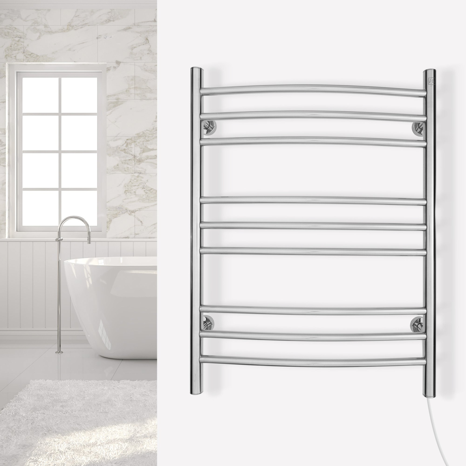 WarmlyYours Riviera Electric Towel Warmer 24"W x 32"H x 6.1"D, Polished, Hardwired or Plug-in