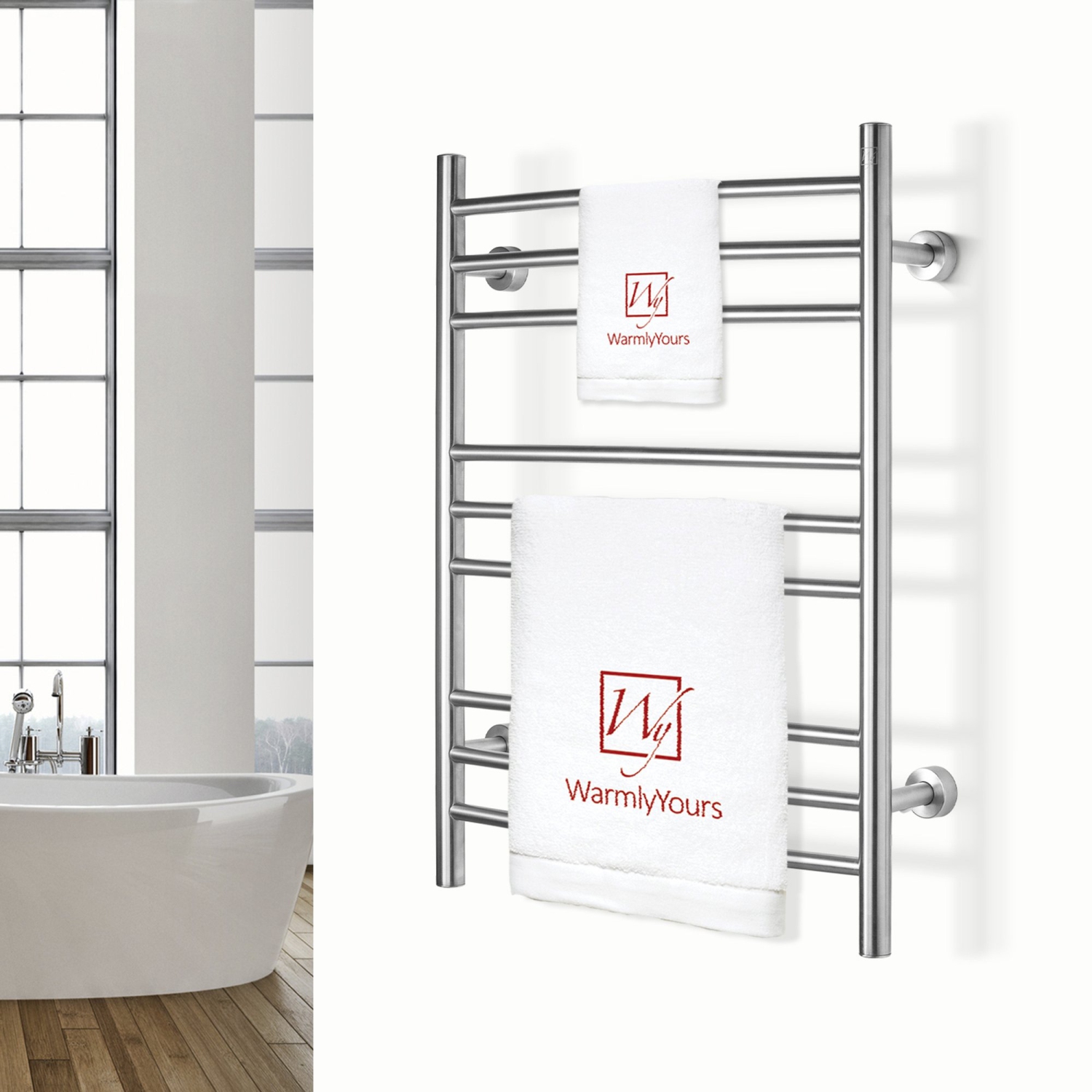 WarmlyYours Riviera Electric Towel Warmer 24"W x 32"H x 6.1"D, Brushed, Hardwired or Plug-in