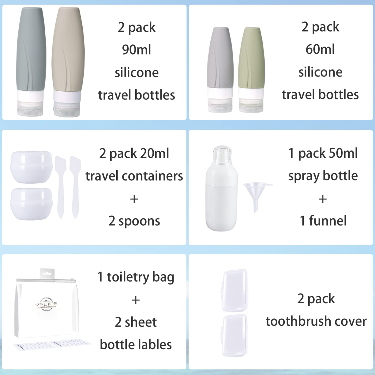 Bouteilles de voyage pour les articles de toilette 15 pièces avec sac de voyage bouteilles de voyage, articles de voyage essentiels, accessoires de