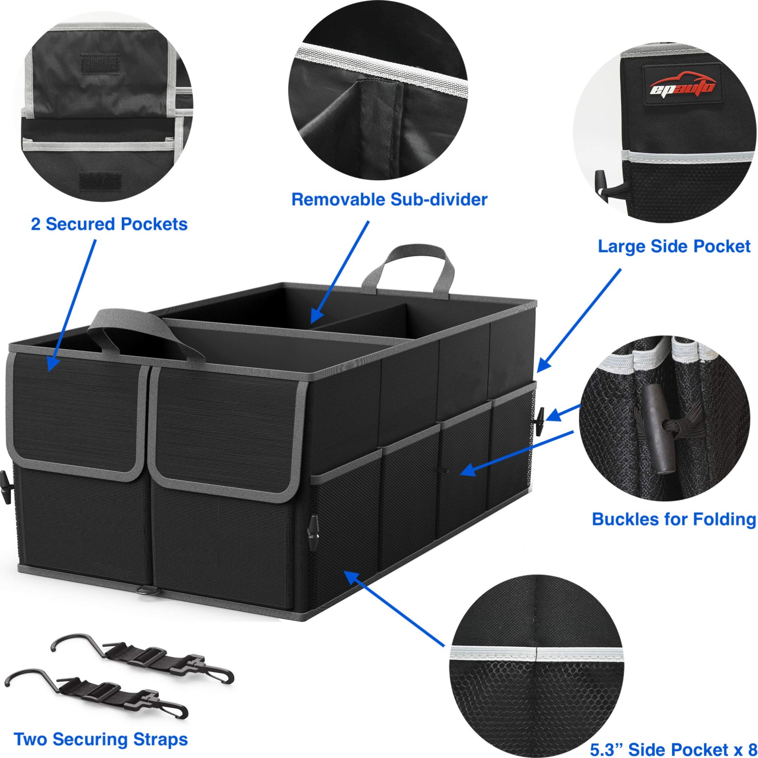 3-Compartment Auto Trunk Cargo Organizer, Black