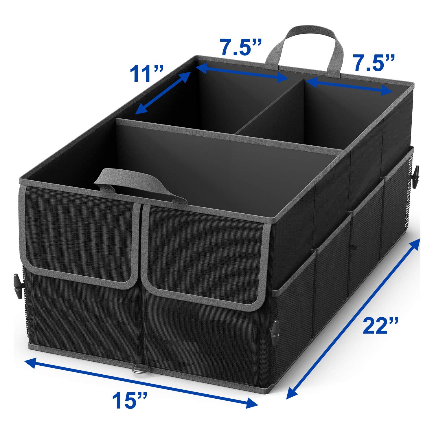 3-Compartment Auto Trunk Cargo Organizer, Black