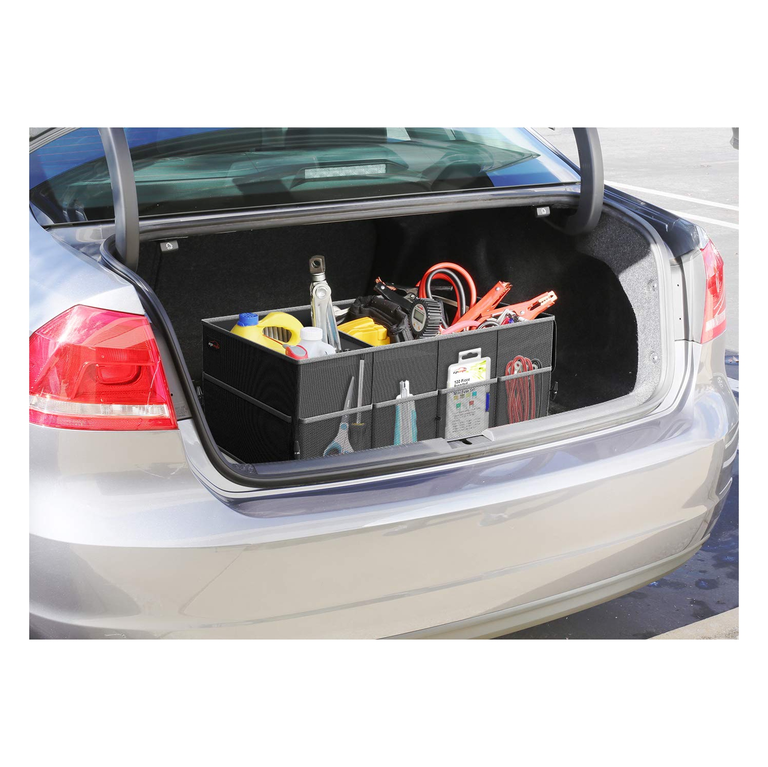 3-Compartment Auto Trunk Cargo Organizer, Black