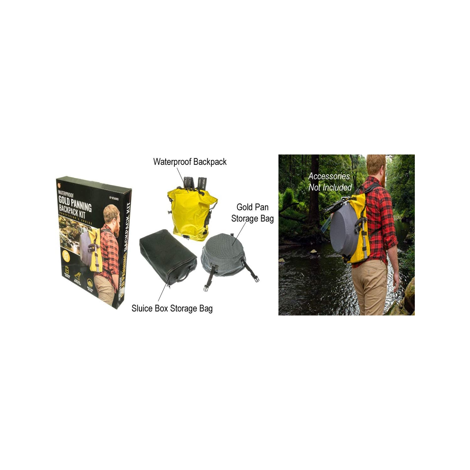 3Pc Set- Waterproof Gold Panning Backpack Kit, Includes-Waterproof Backpack, Sluice Box Neoprene Bag & Mesh Gold Pan Bag. You Are Buying Backpack