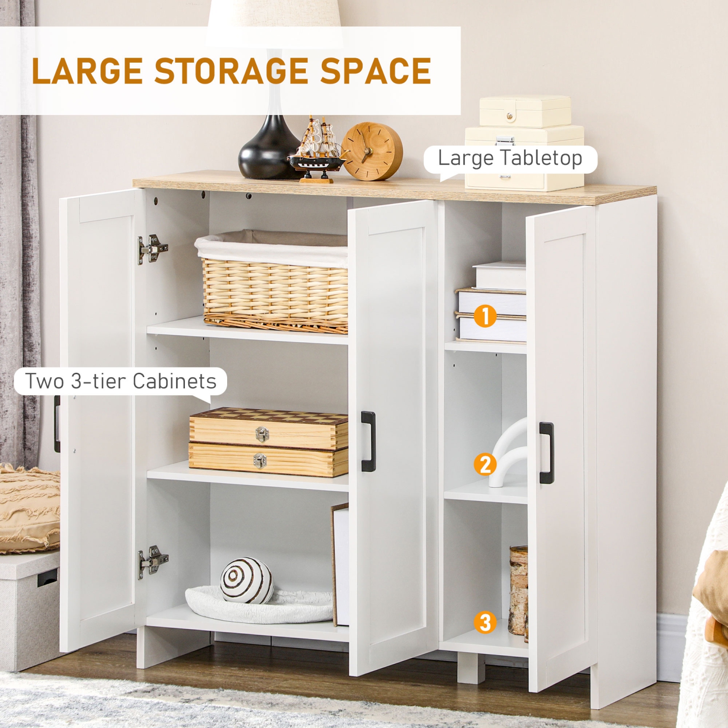 HOMCOM – Buffet moderne avec rangement, armoire étroite de 35 po, armoire de rangement de cuisine avec 3 portes Shaker et tablettes ajustables,