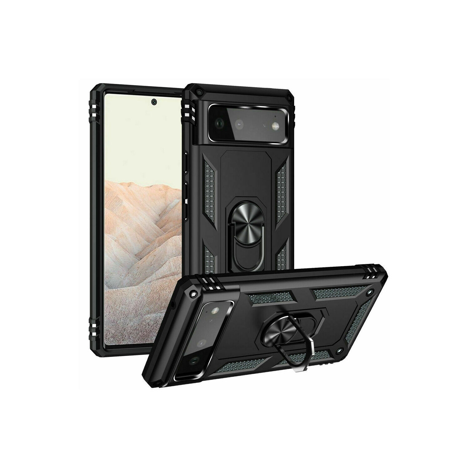 for Google Pixel 6 Case Ring Holder Magnet, Military Grade Google Pixel 6 Phone Case Shockproof Cover Black 360° Adjustable Metal Stand