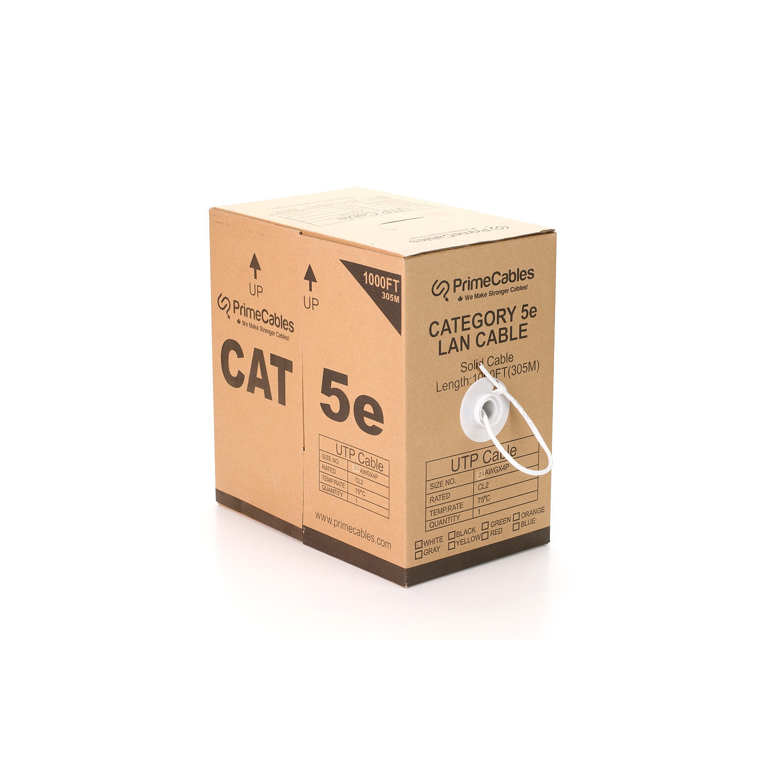 Câble Ethernet blanc en vrac Cat5e 1000ft, 24AWG pi/s UTP solide, en vrac, coté mural