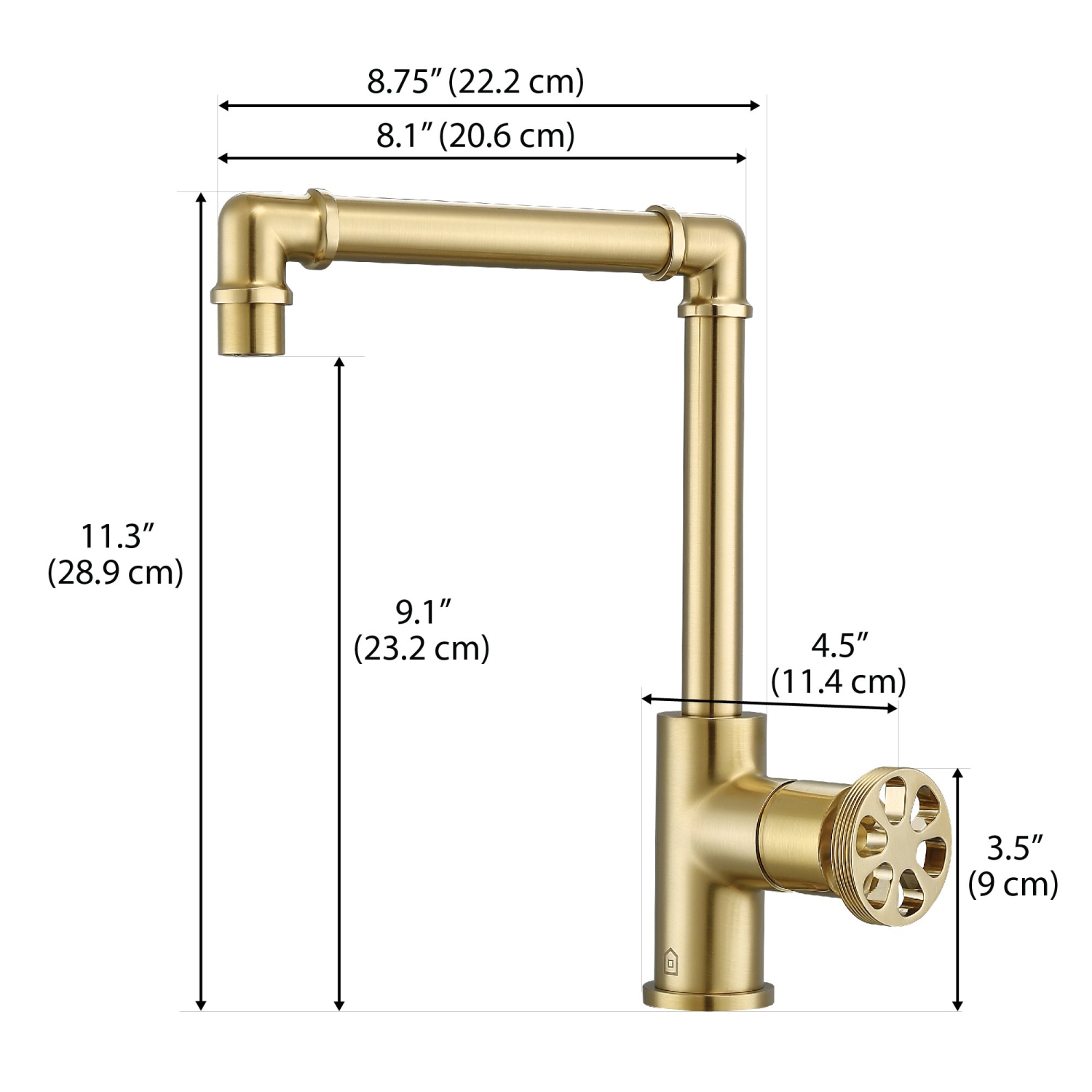 Robinet de salle de bain à 1 trous avec poignée de roue ronde Urban Ancona, champagne doré brossé