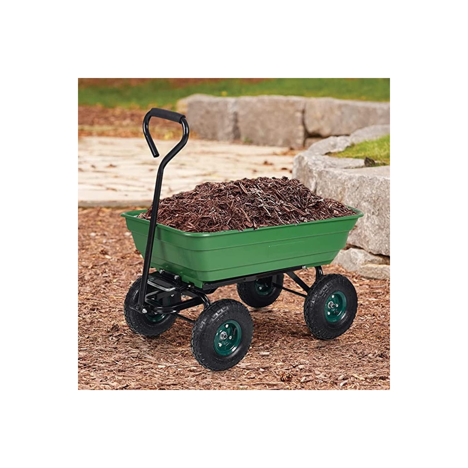 Garden Dump Cart, Garden Cart Heavy Duty Utility Lawn Yard Dump Cart with Sturdy Steel Frame and 10" Pneumatic Tires