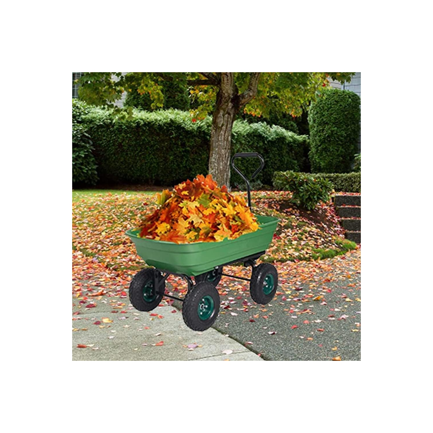 Garden Dump Cart, Garden Cart Heavy Duty Utility Lawn Yard Dump Cart with Sturdy Steel Frame and 10" Pneumatic Tires